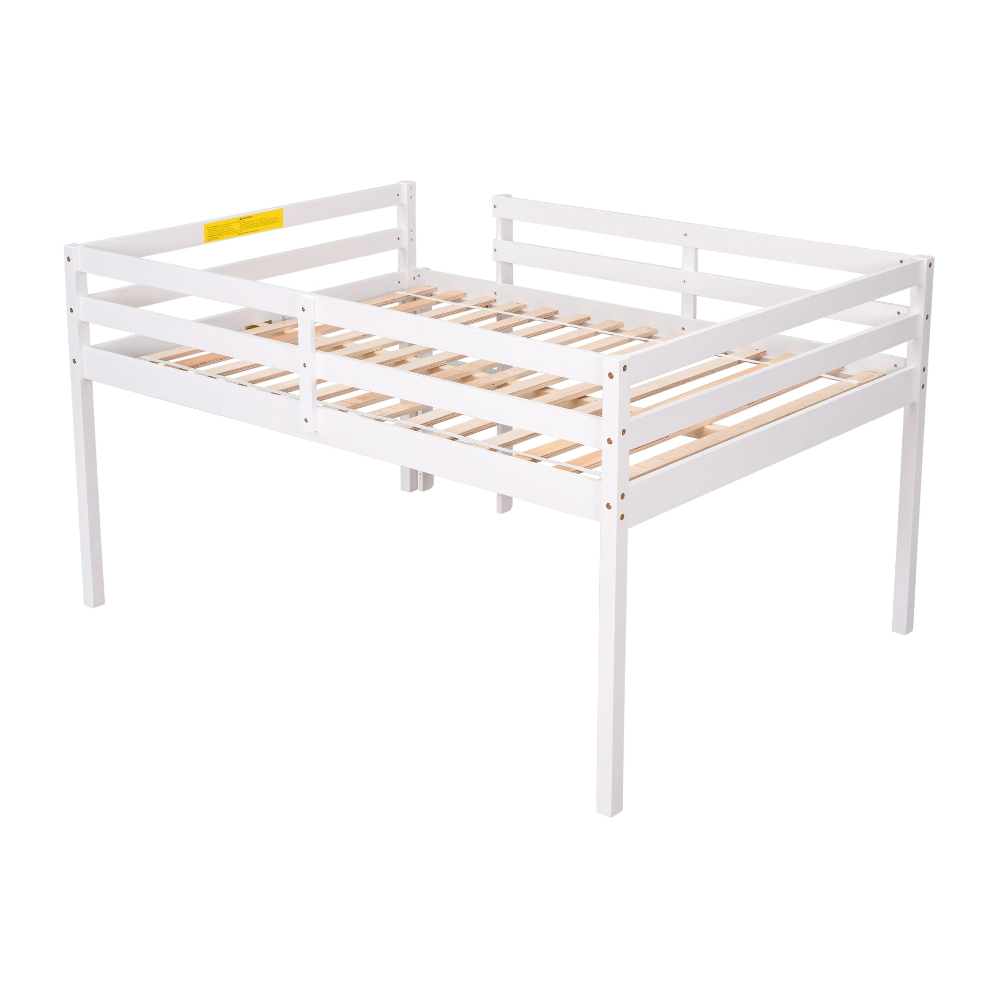 White Full Low Loft Bed with Ladder and Guardrails