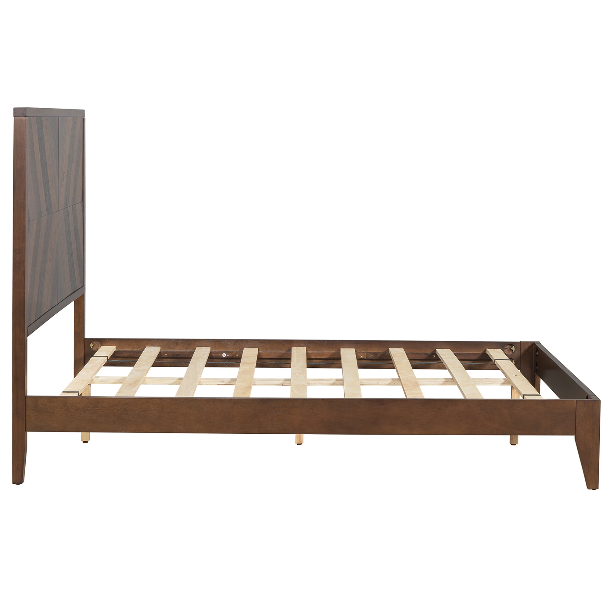 Walnut Mid-Century Modern Full Wood Bed Frame