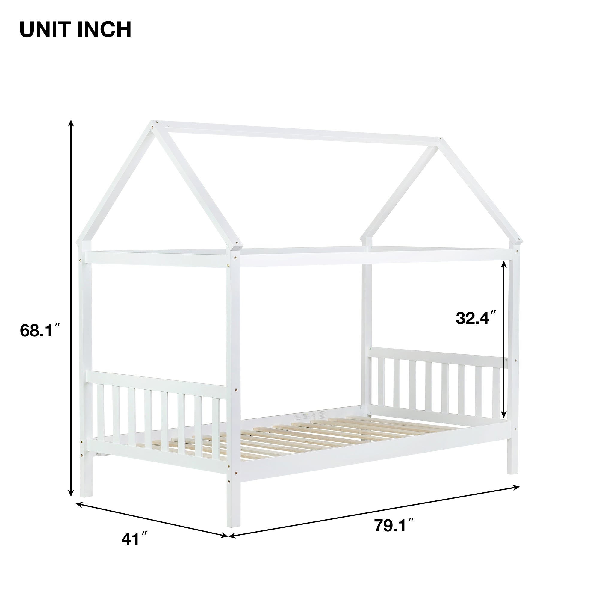 White Twin House Bed with Headboard and Footboard