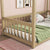 Natural Tone Twin Size Canopy Frame Floor Bed with Guardrails