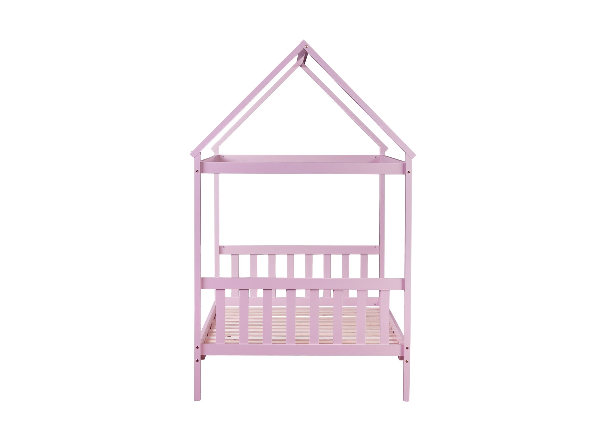 Pink Twin Rubber Wood House Bed with Headboard and Footboard