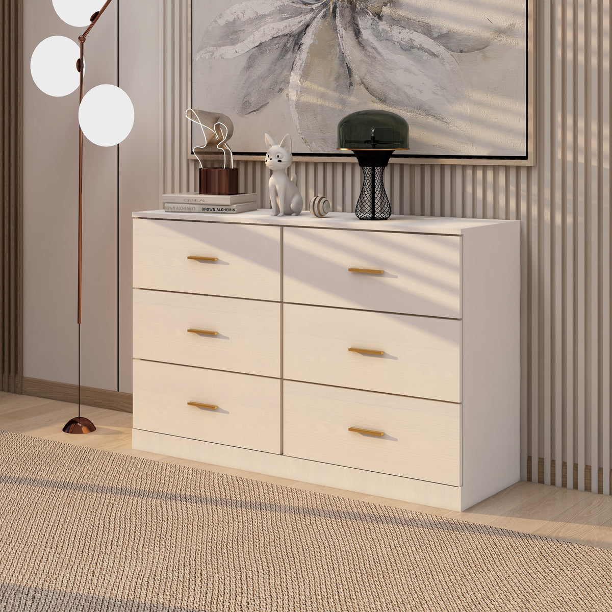 Modern White 6-Drawer Dresser for Bedroom Ample Storage Sturdy Design In White