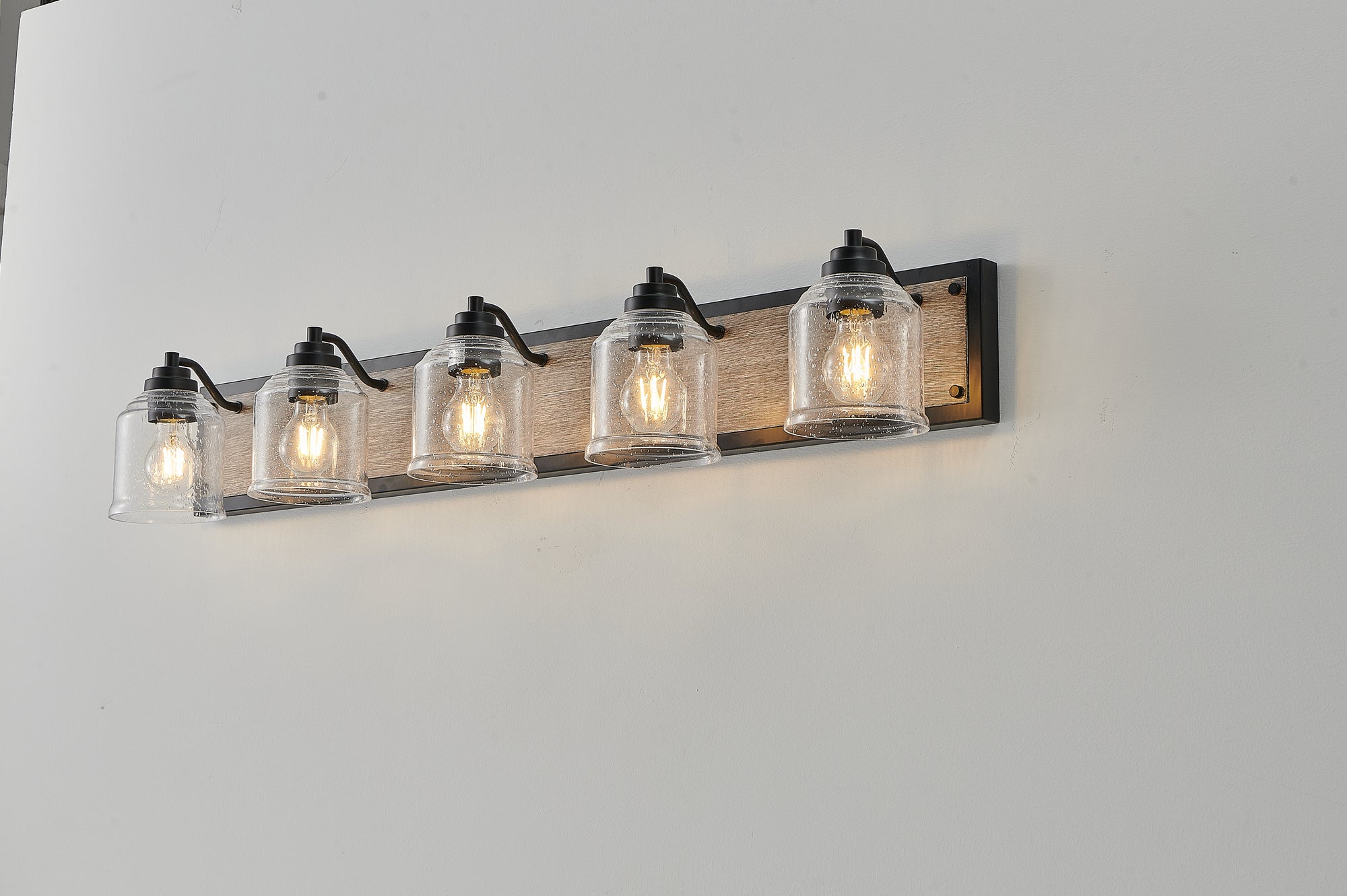 5-Light Bathroom Wall Sconce with Clear Seeded Glass Shades