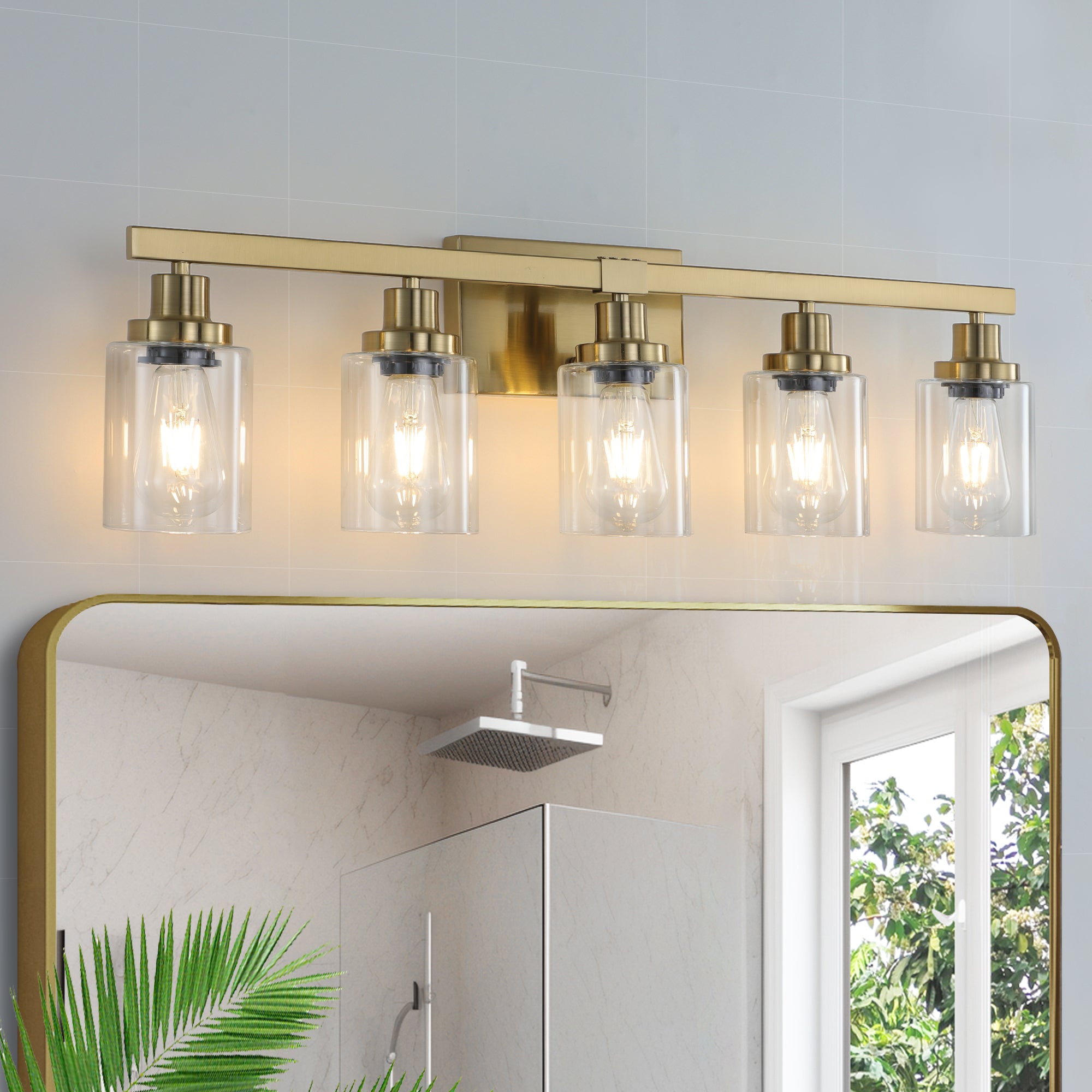 Modern Golden Iron Vanity Light with Clear Glass Shades