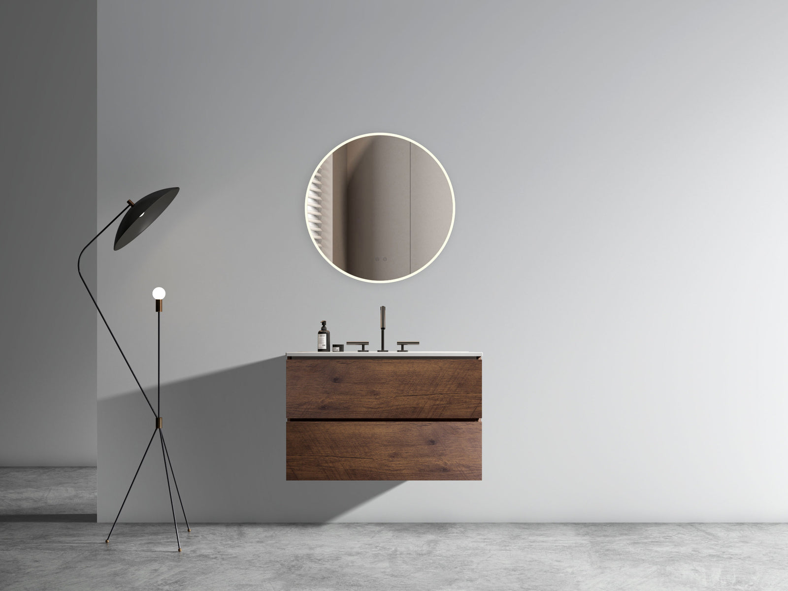 THE FURNITURE CO. Vanity Default Wall Mount 30' Walnut Bathroom Vanity with Ceramic Sink Large Storage Floating Vanity for Modern Bathroom In Walnut