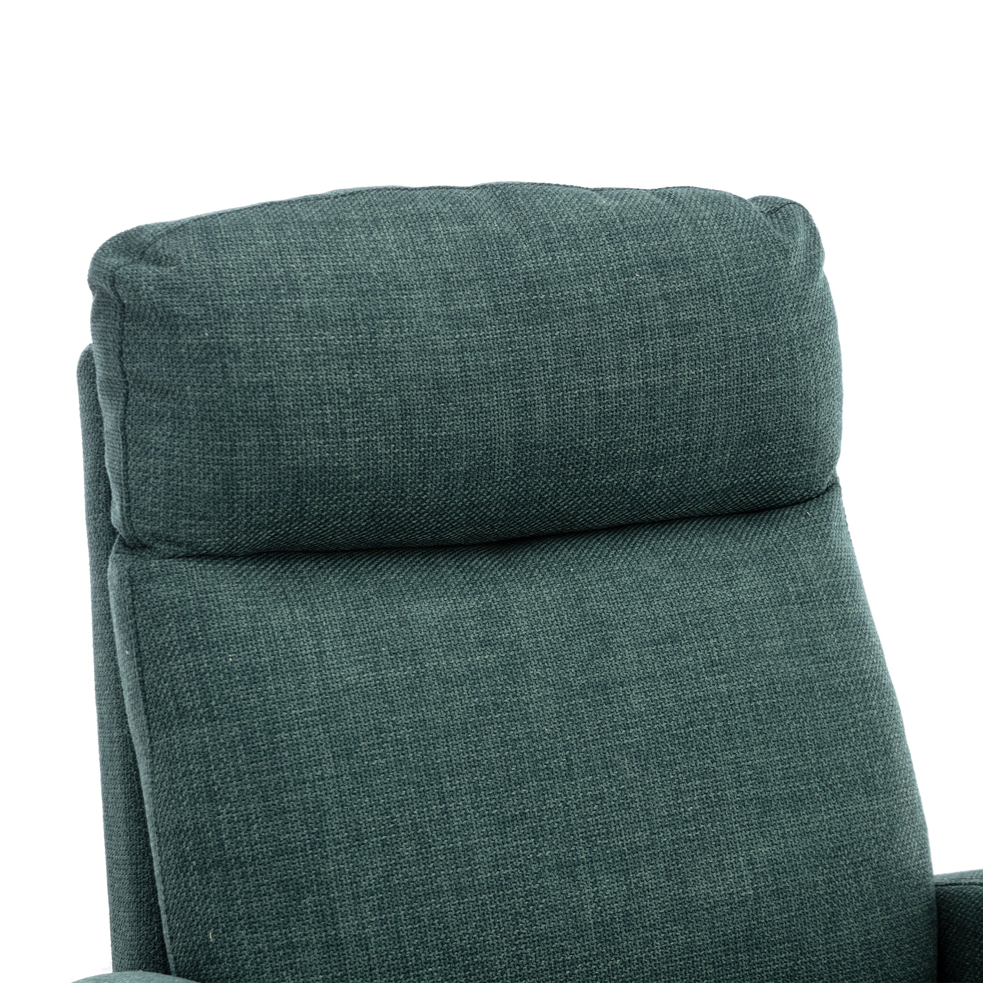 Modern Glider Rocking Chair with Side Pocket and High Back in Emerald Linen