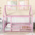 Pink Full-Size Toddler Floor Wooden Bed with House Roof Frame & Fence Guardrails