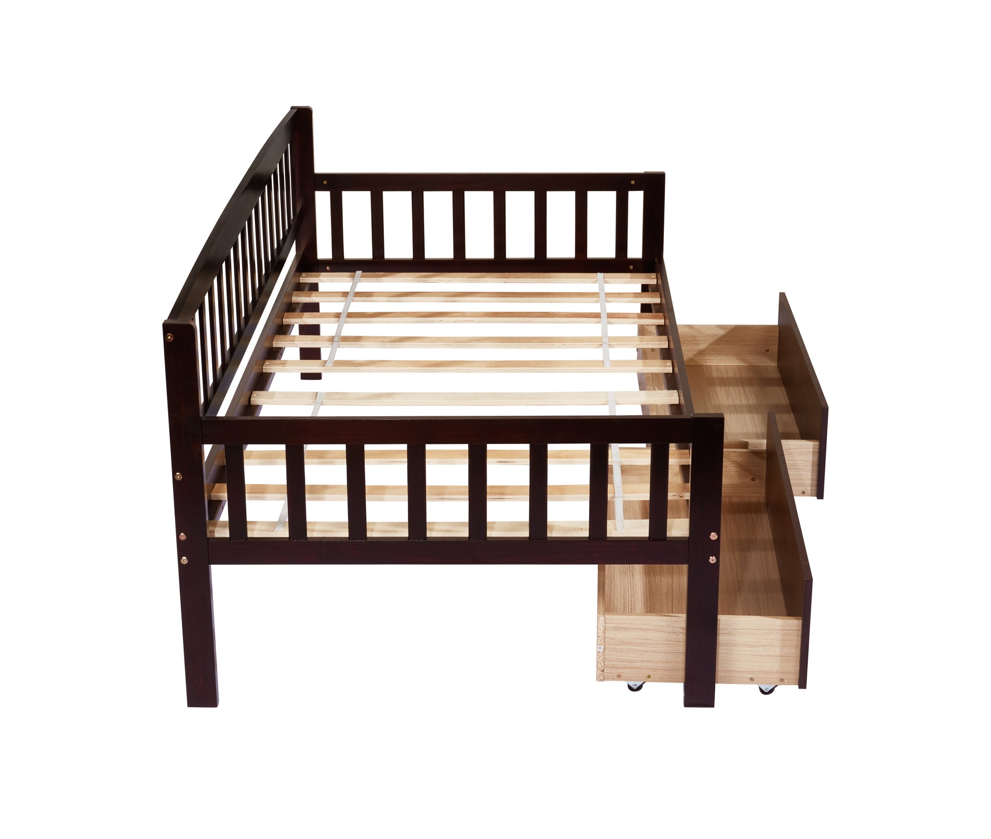 Espresso Tones Twin-Size Pine Wood Daybed with Storage Drawers