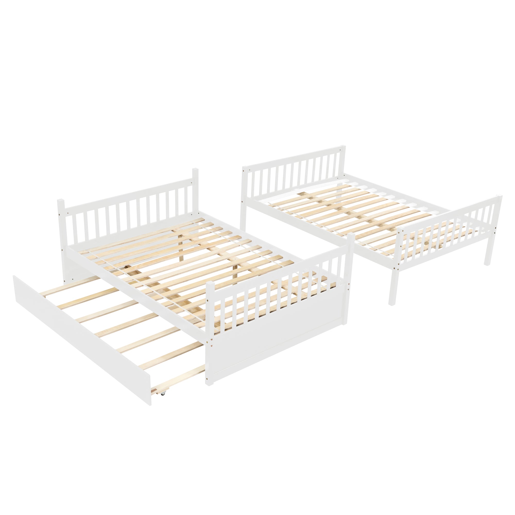 Convertible White Full Over Full Bunk Bed with Trundle