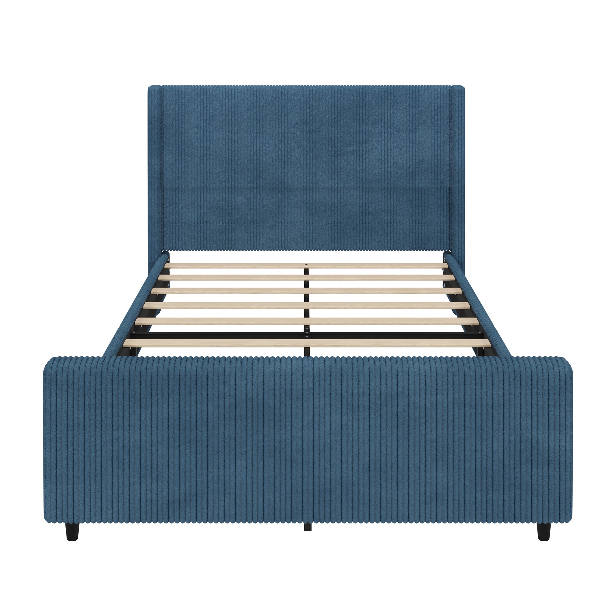 Modern Queen Size Corduroy Upholstered Platform Bed Frame With High Headboard