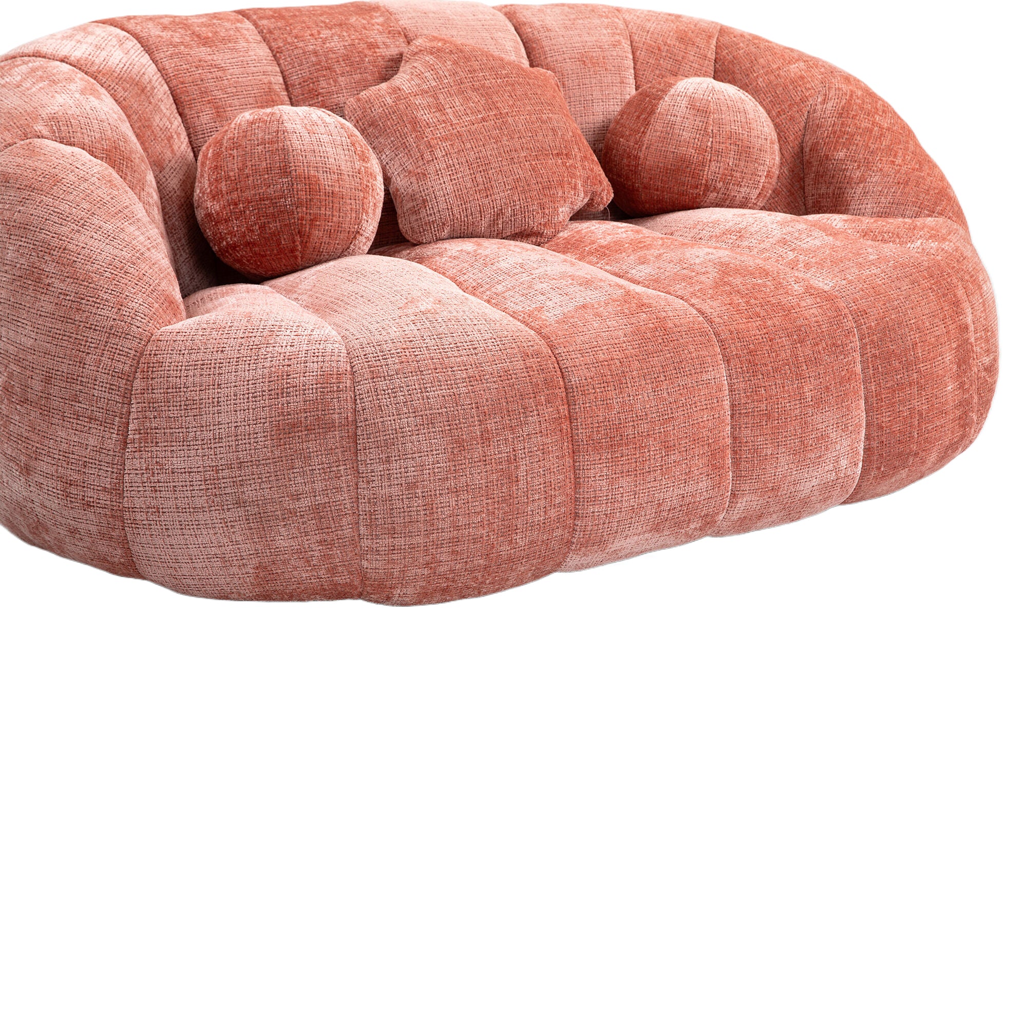 Pink Chenille Bean Shape 2-Seater Lazy Sofa