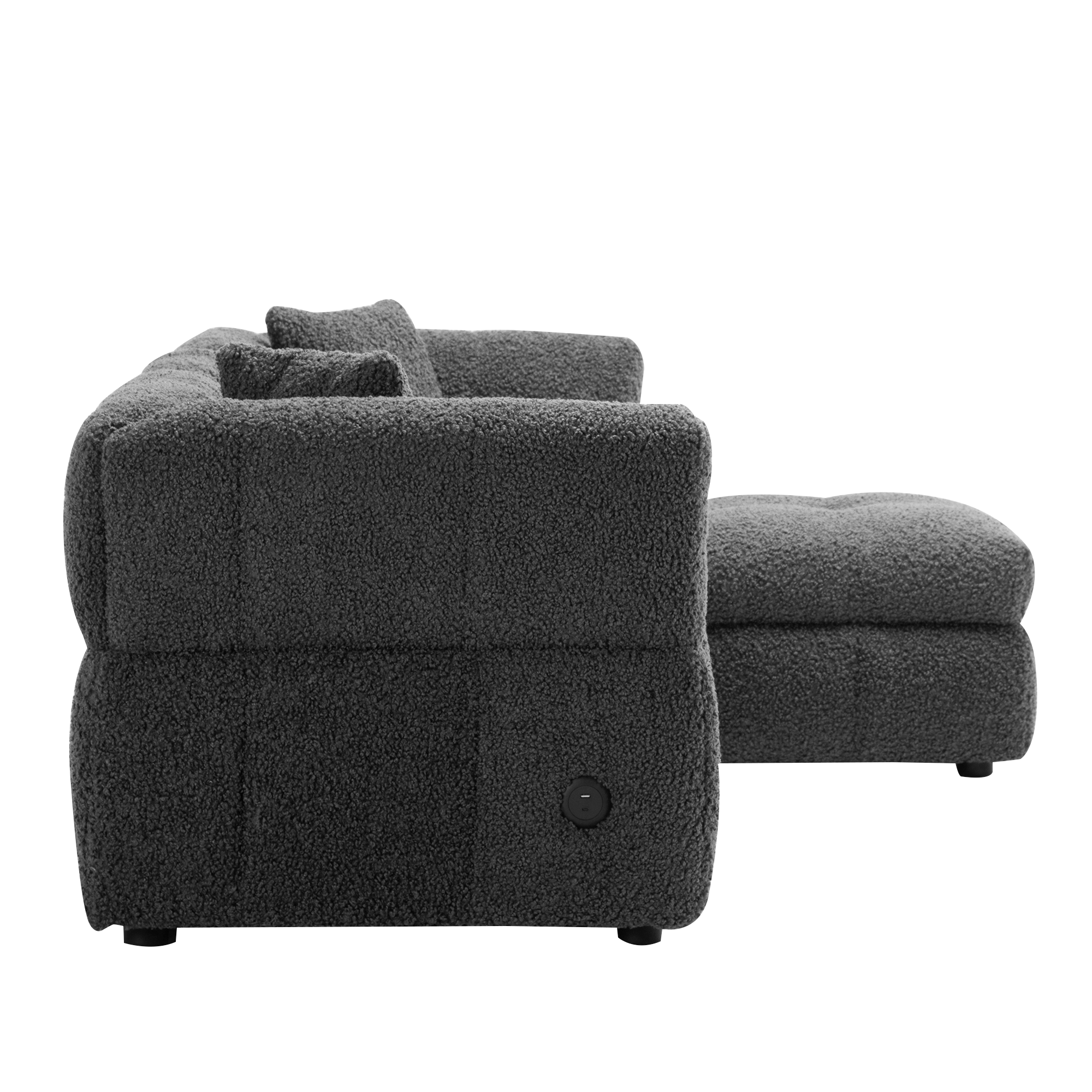 Gray Teddy Fleece Sectional Sofa with Multi-Functional Storage Ottoman