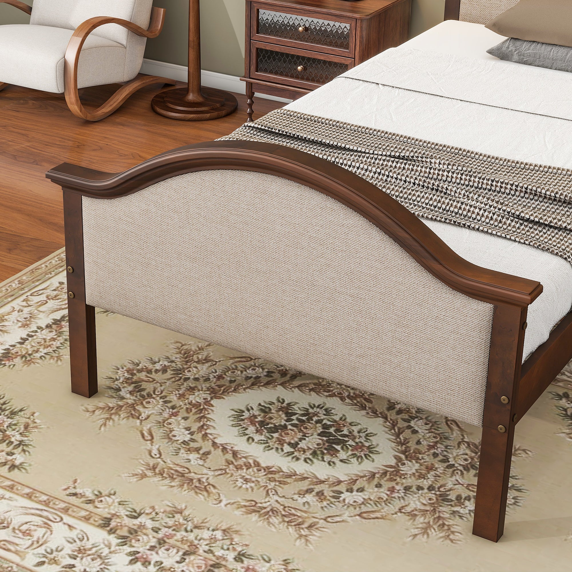 Walnut Finish Twin Size Bed Frame with Headboard and Footboard