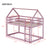 Twin Over Twin Pink House-Shaped Floor Bunk Bed with Ladder and Guardrails