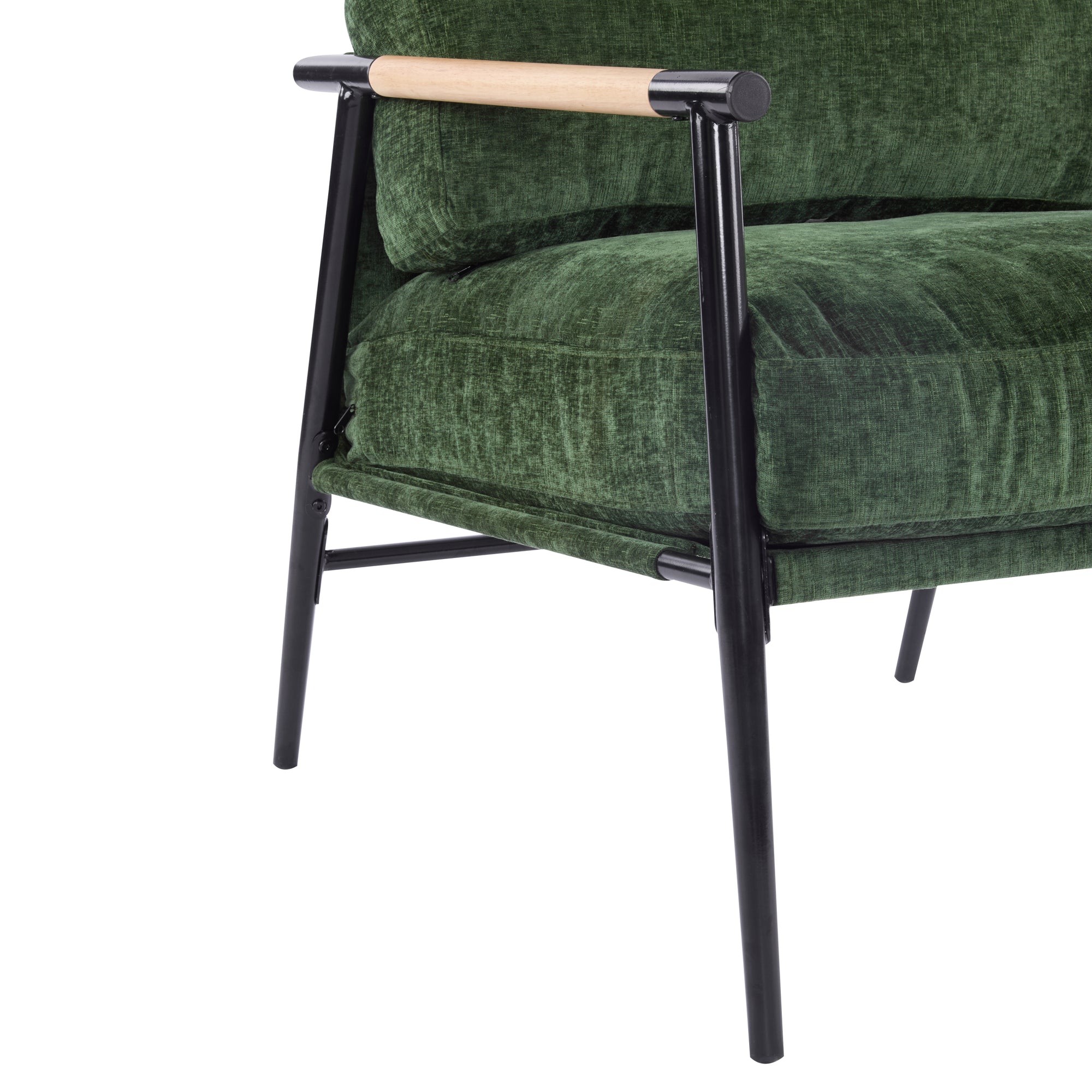 Minimalist Metal Frame Accent Chair With Plush Green Cushions