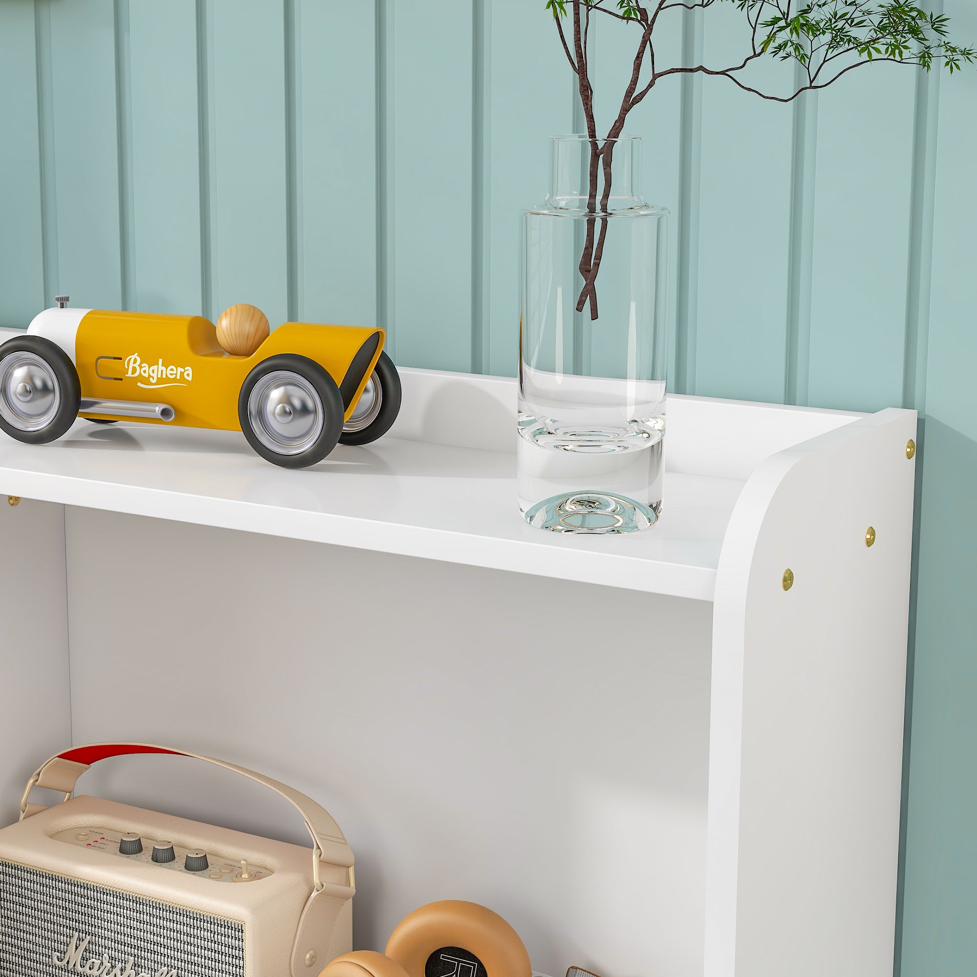 White Twin Bed with Bookcase, Trundle, and Drawers