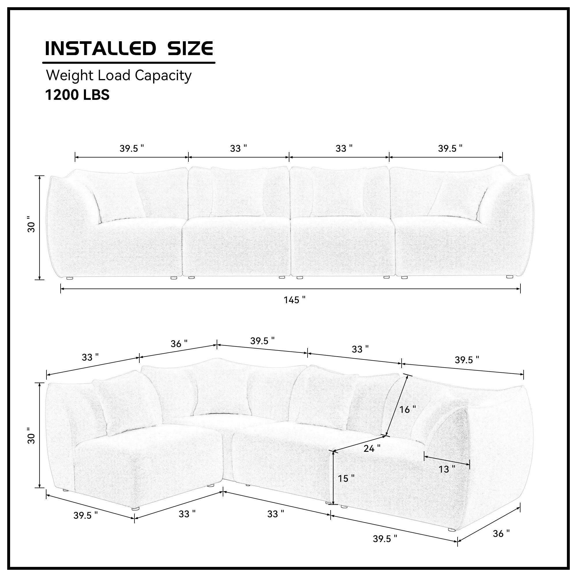 Bergen Modular Teddy 4-Seater Sofa in Gray