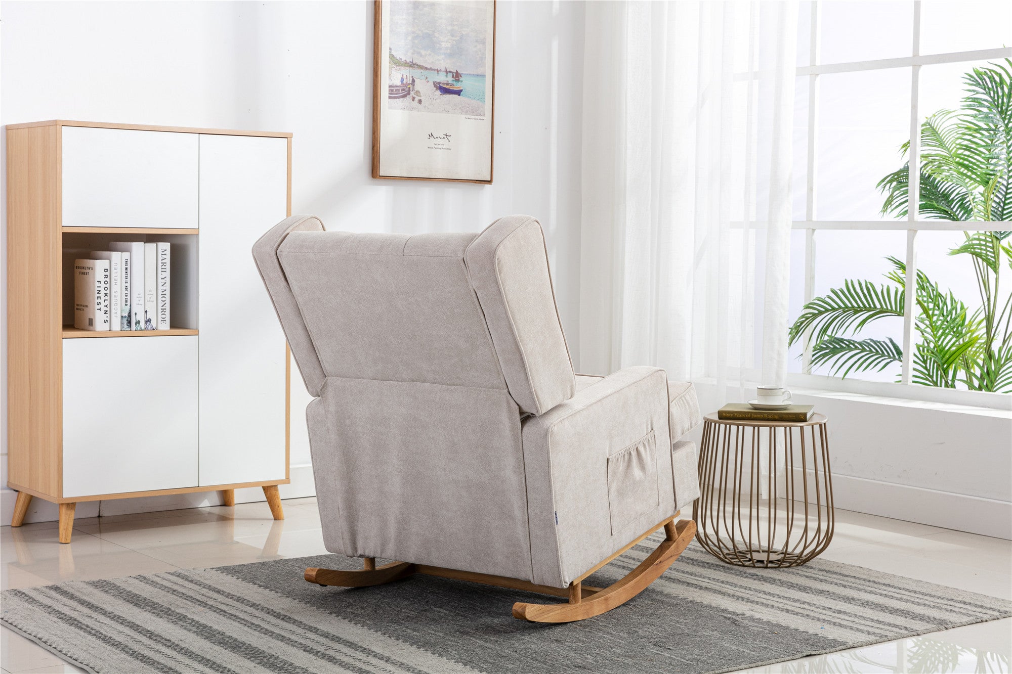 Comfortable Beige Mid-Century Modern Rocking Chair