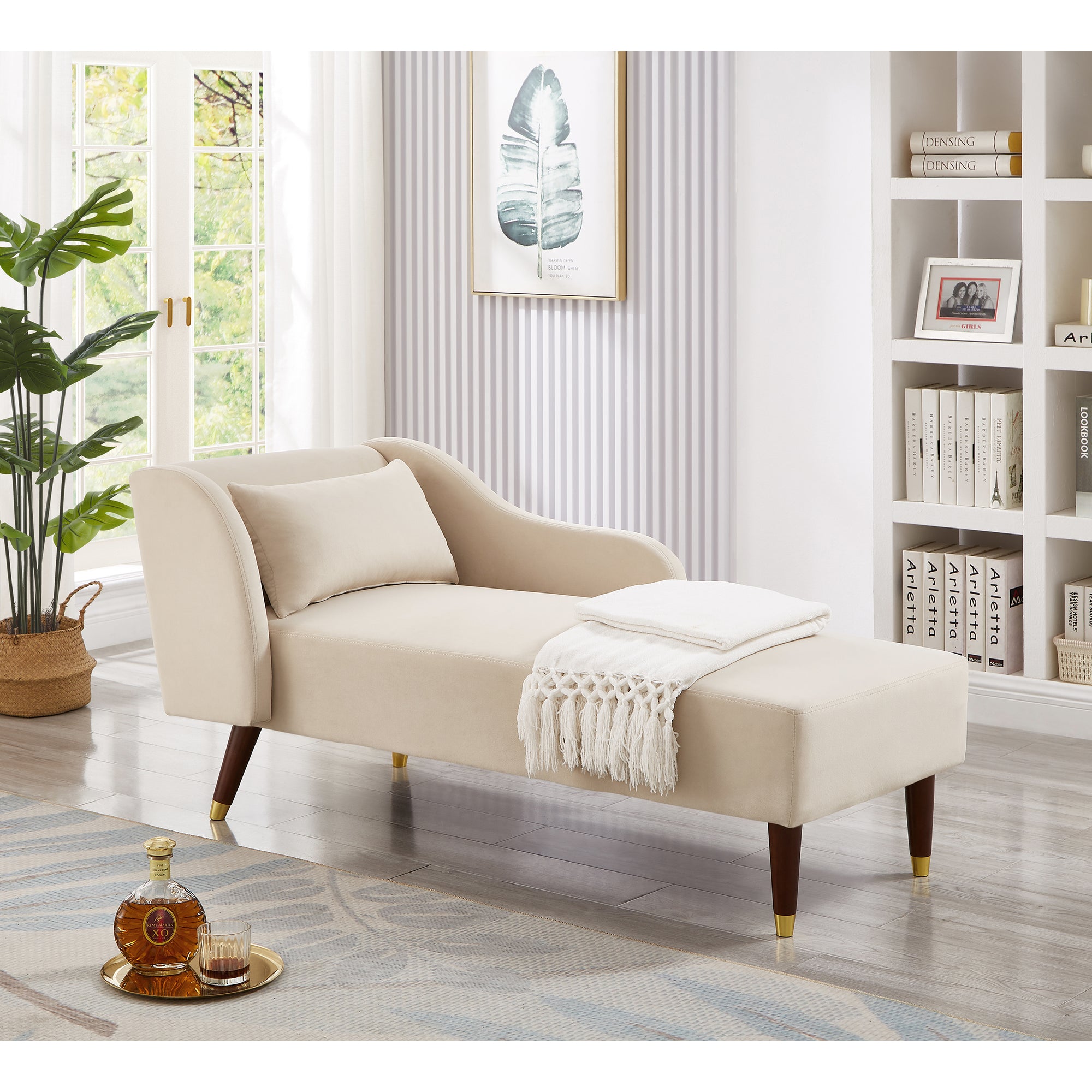 Modern Beige Velvet Chaise Lounge