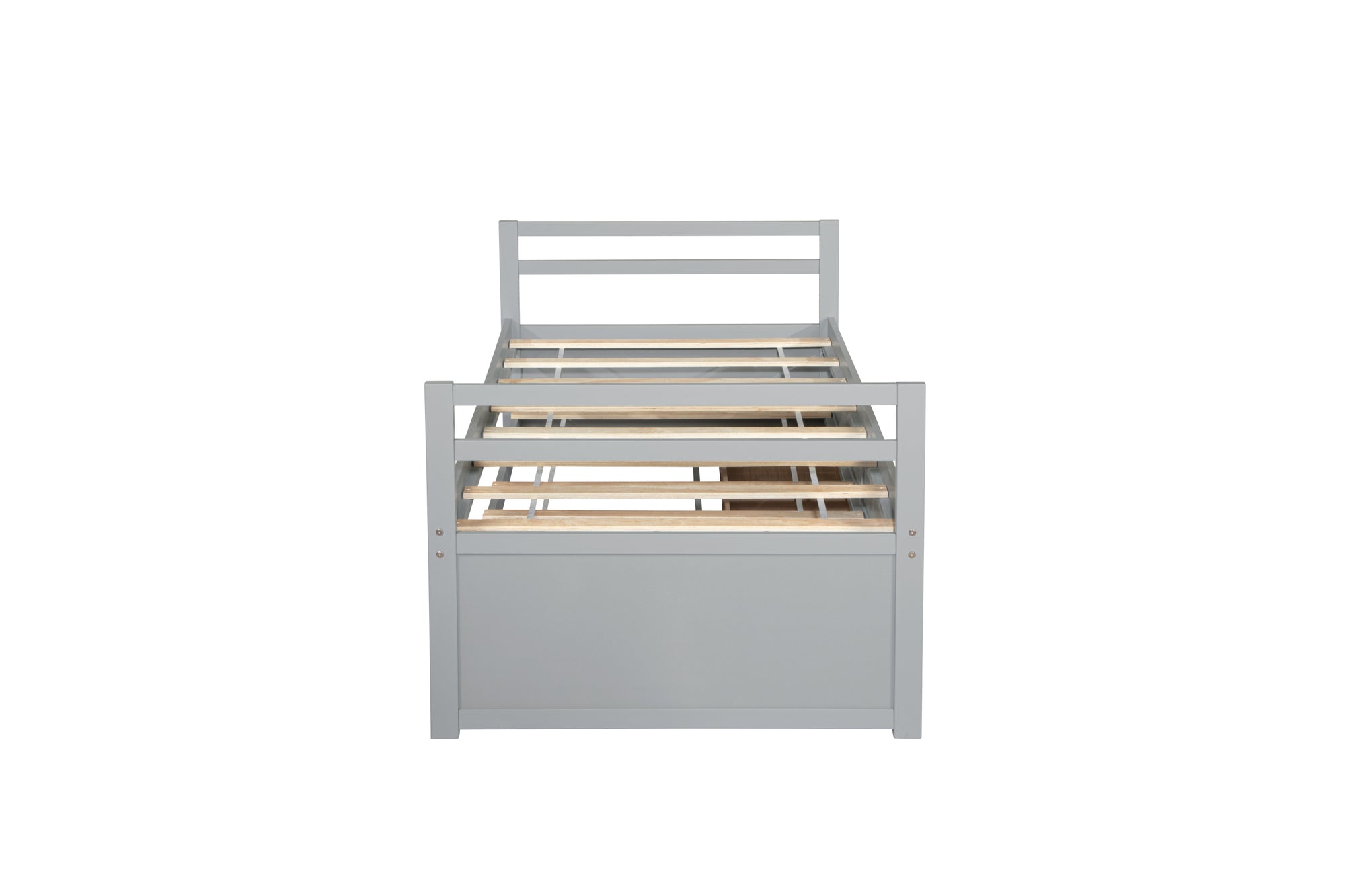 Gray Twin Size Bed with Headboard, Footboard, Trundle, and Three Storage Drawers