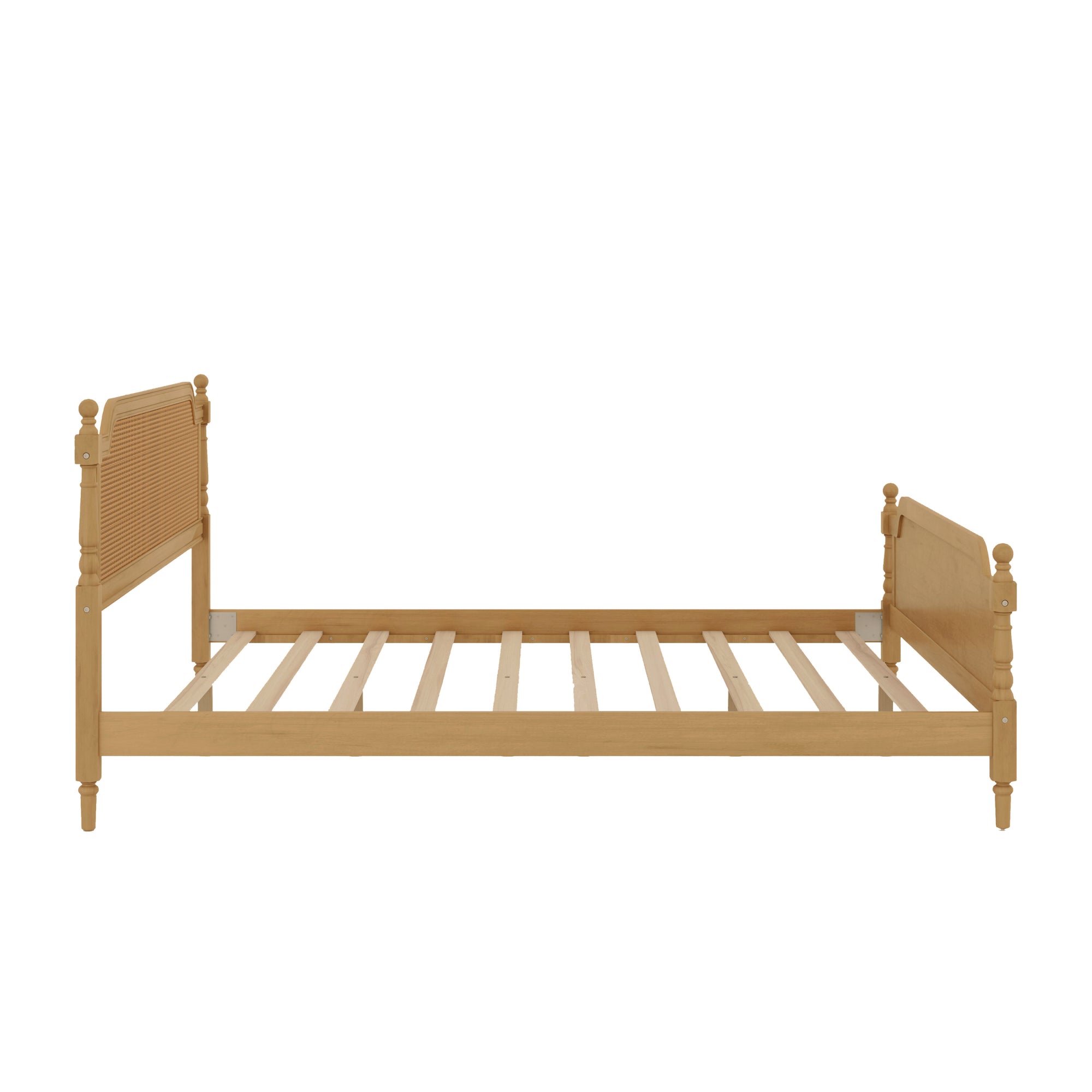 Walnut Toned King Rattan Bed Frame with Elegant Rattan Headboard