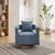 Open Back Blue Linen Blend Swivel Accent Chair With Weathered Base