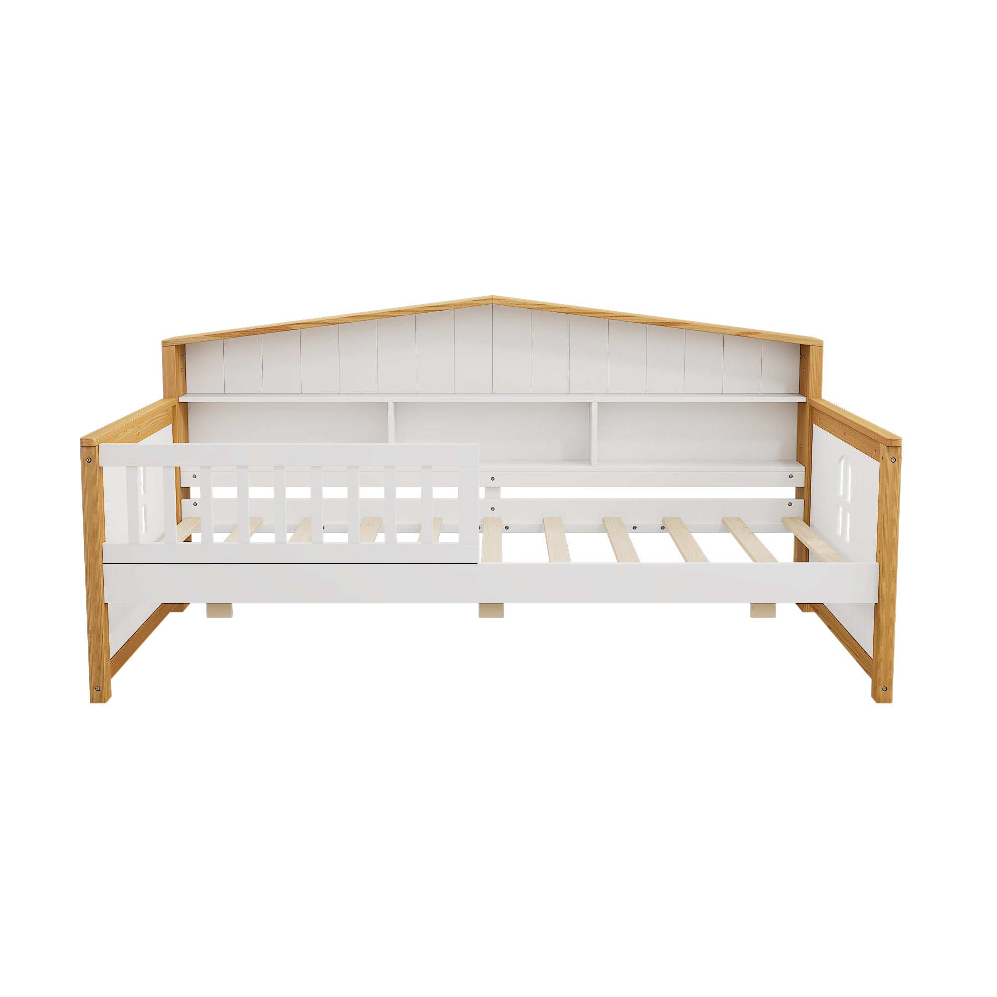 Twin Size Toddler Safety Bed Frame with Trundle & Fence Guardrails