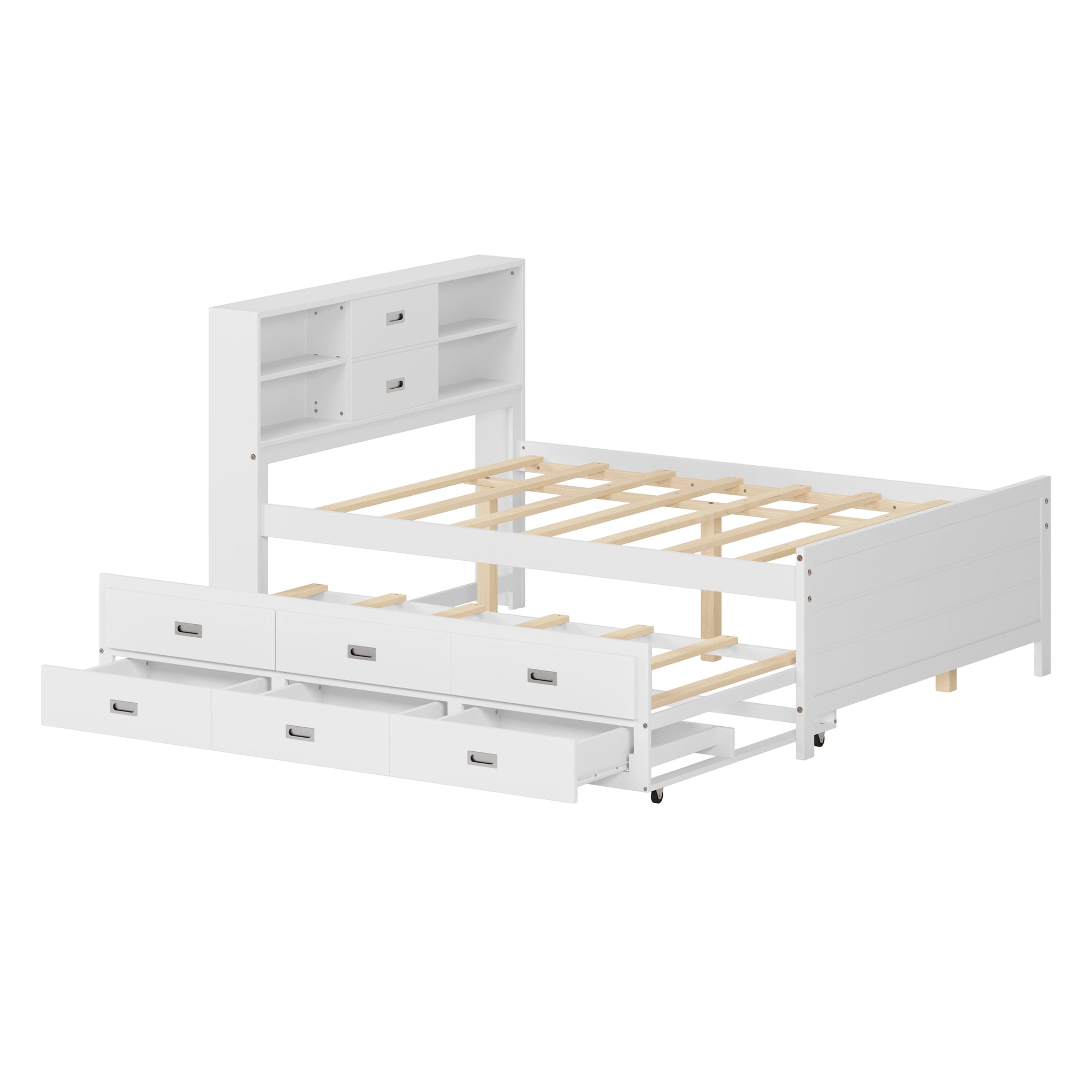 White Twin Bed with Trundle and Storage Drawers