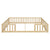 Double Twin Toddler Floor Bed with Fence and Guardrails in Natural Tones