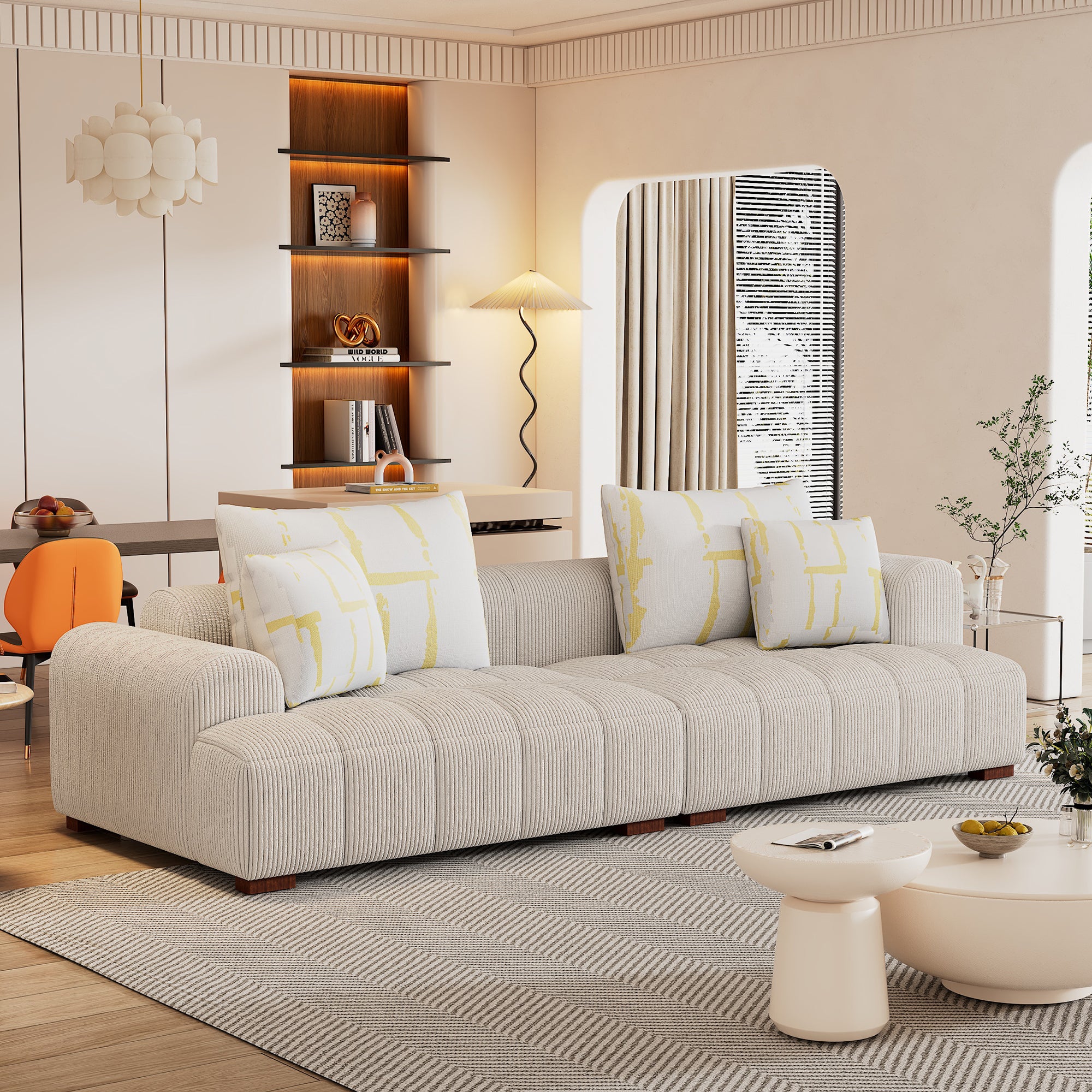 Accra 2-Seat Minimal Corduroy Sofa in Beige