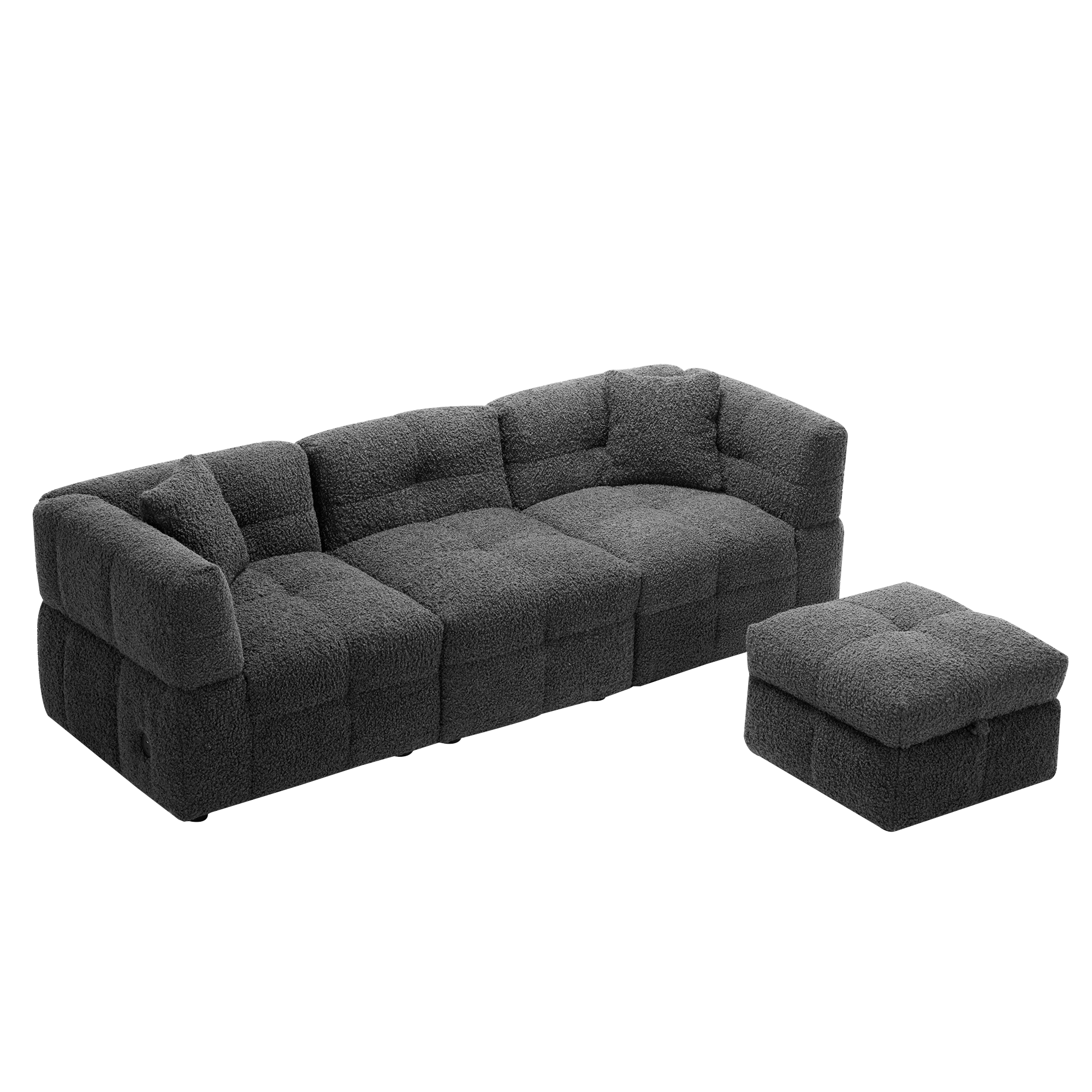 Gray Teddy Fleece Sectional Sofa with Multi-Functional Storage Ottoman