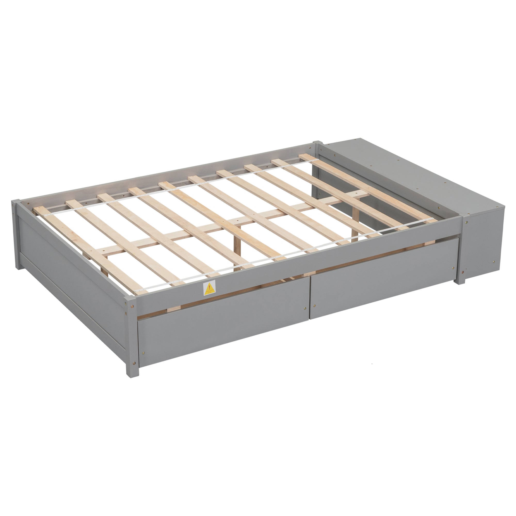 Gray Full Size Bed with Storage Case, 2 Storage Drawers and Lengthwise Support Slat