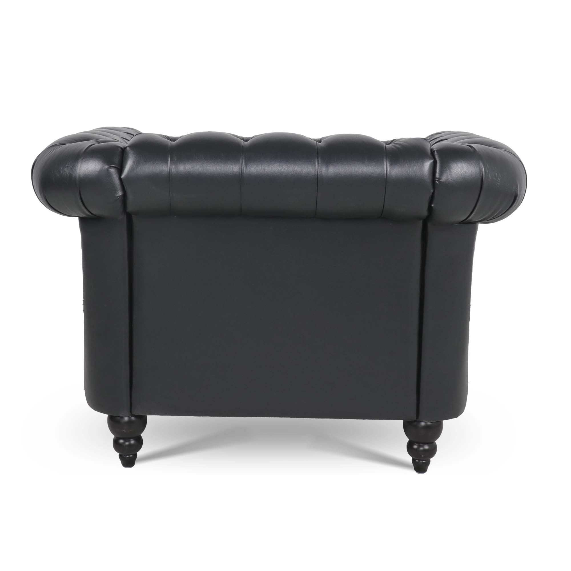 Black Mid-Century Faux Leather One Seater Sofa