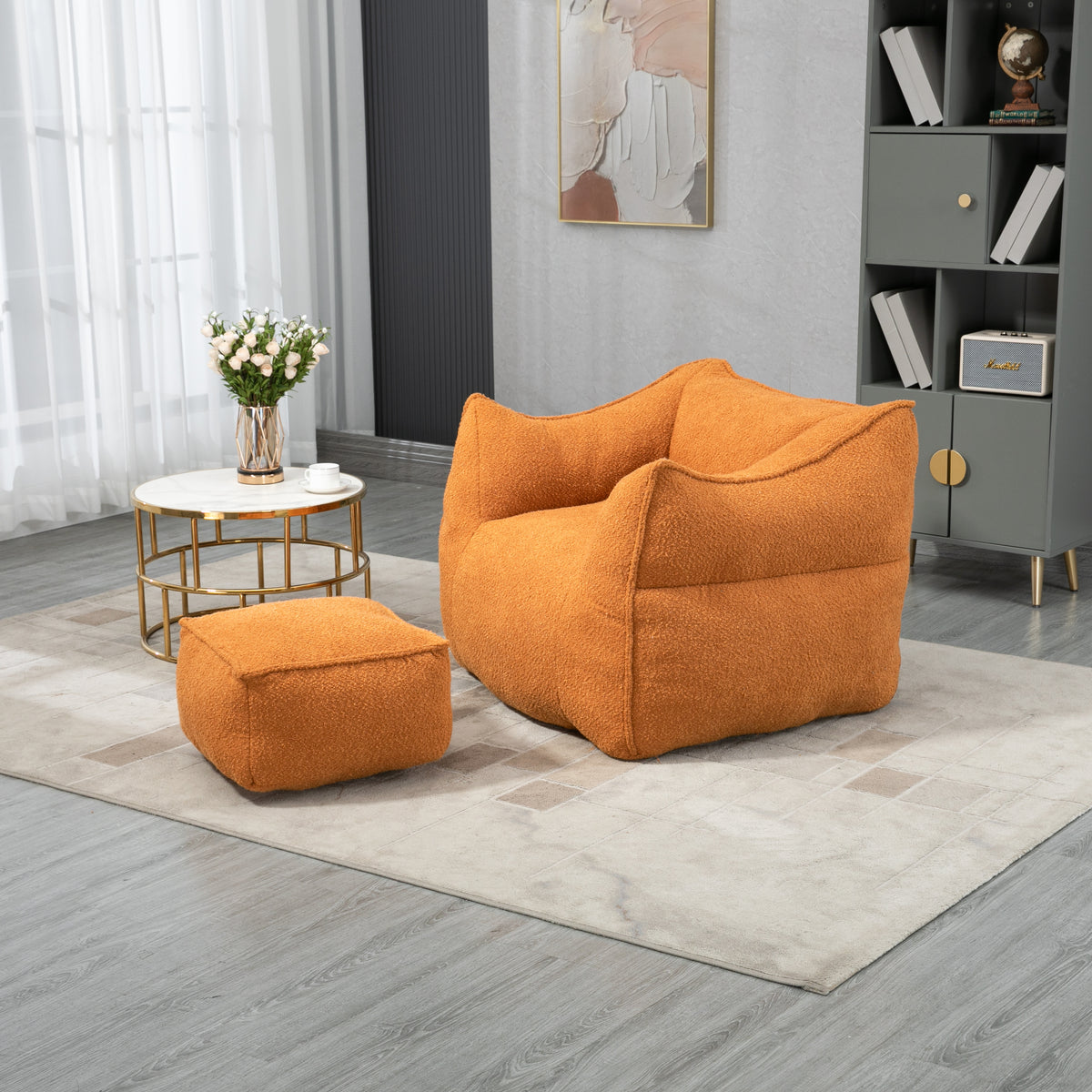 Durable High-Back Bean Bag Chair for Indoor and Outdoor Use in Orange