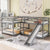 Full and Twin Size L-Shaped Bunk Bed with Slide and Short Ladder In Gray