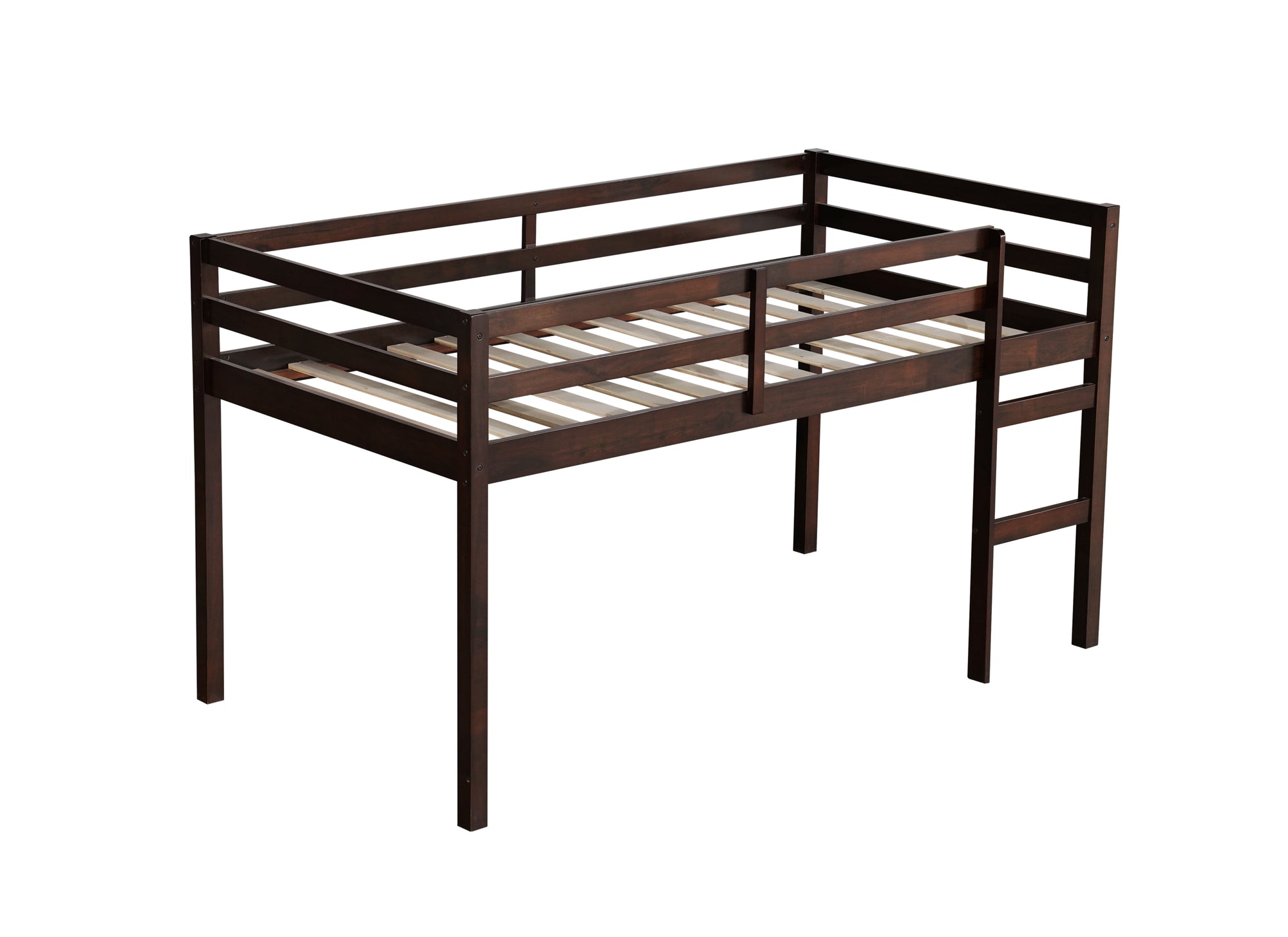 Espresso Twin Loft Bed with Ladder and Strengthened Slats