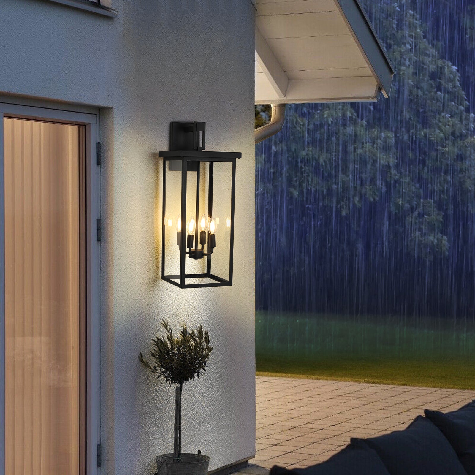 Modern 4-Light Black Outdoor Wall Lantern Sconce