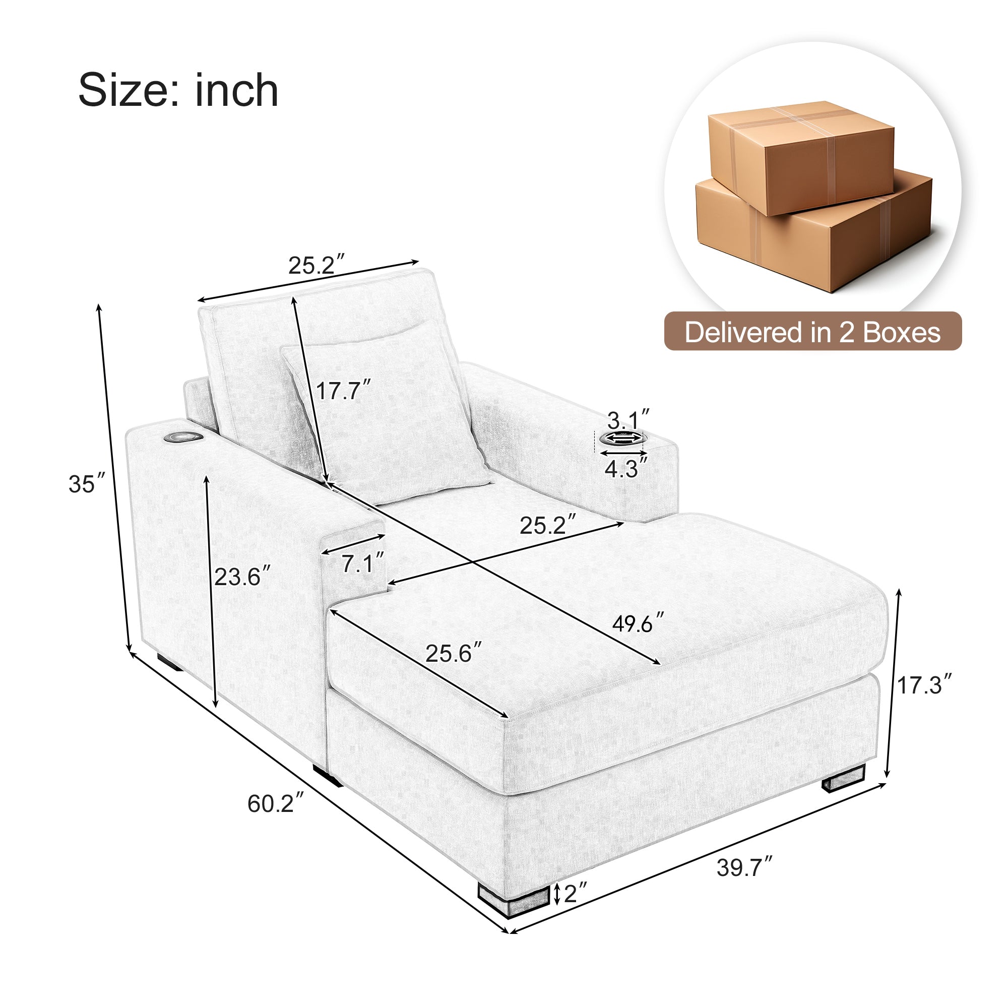 39.7" Cream Oversized Chaise Lounger