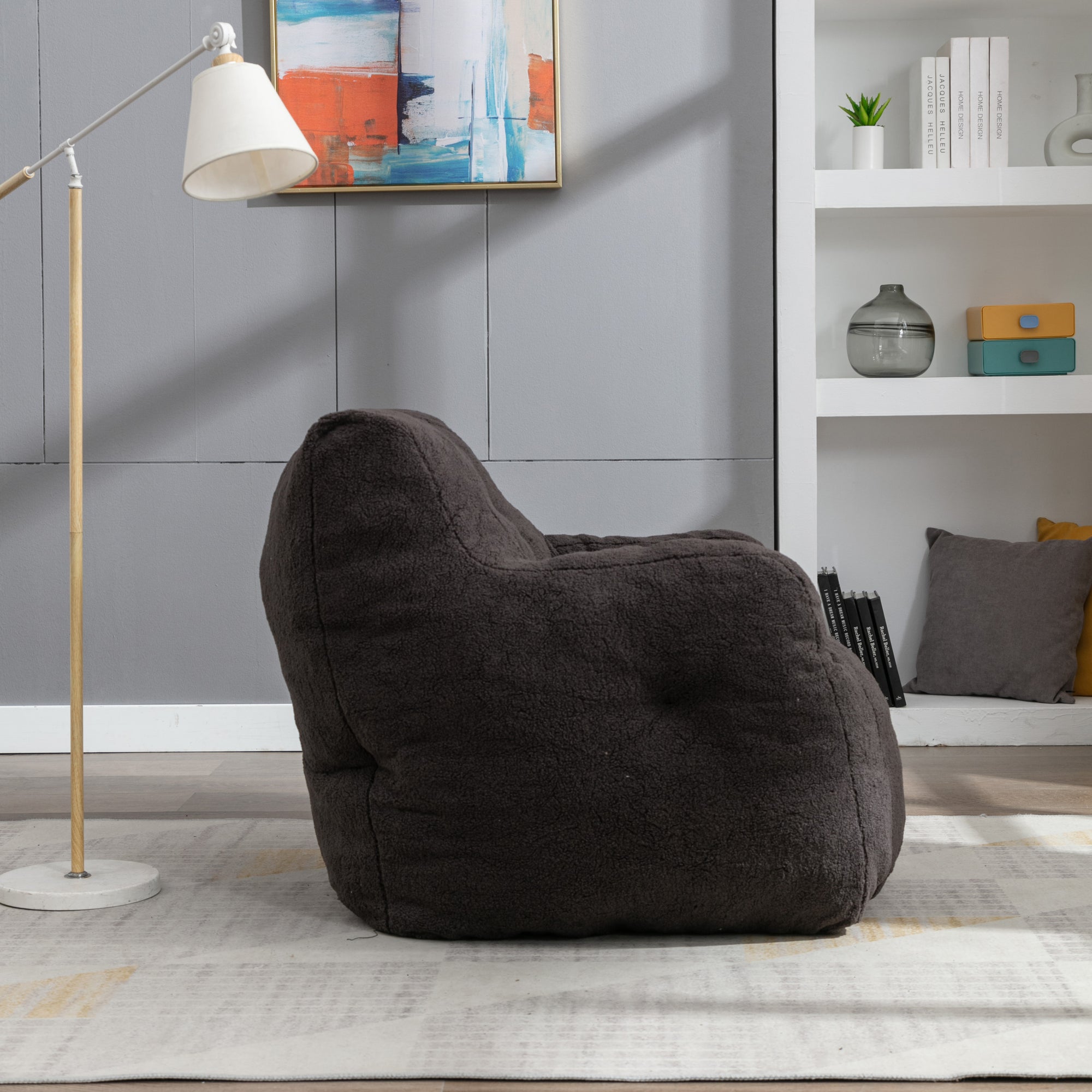 Soft Teddy Tufted Bean Bag Chair in Dark Gray