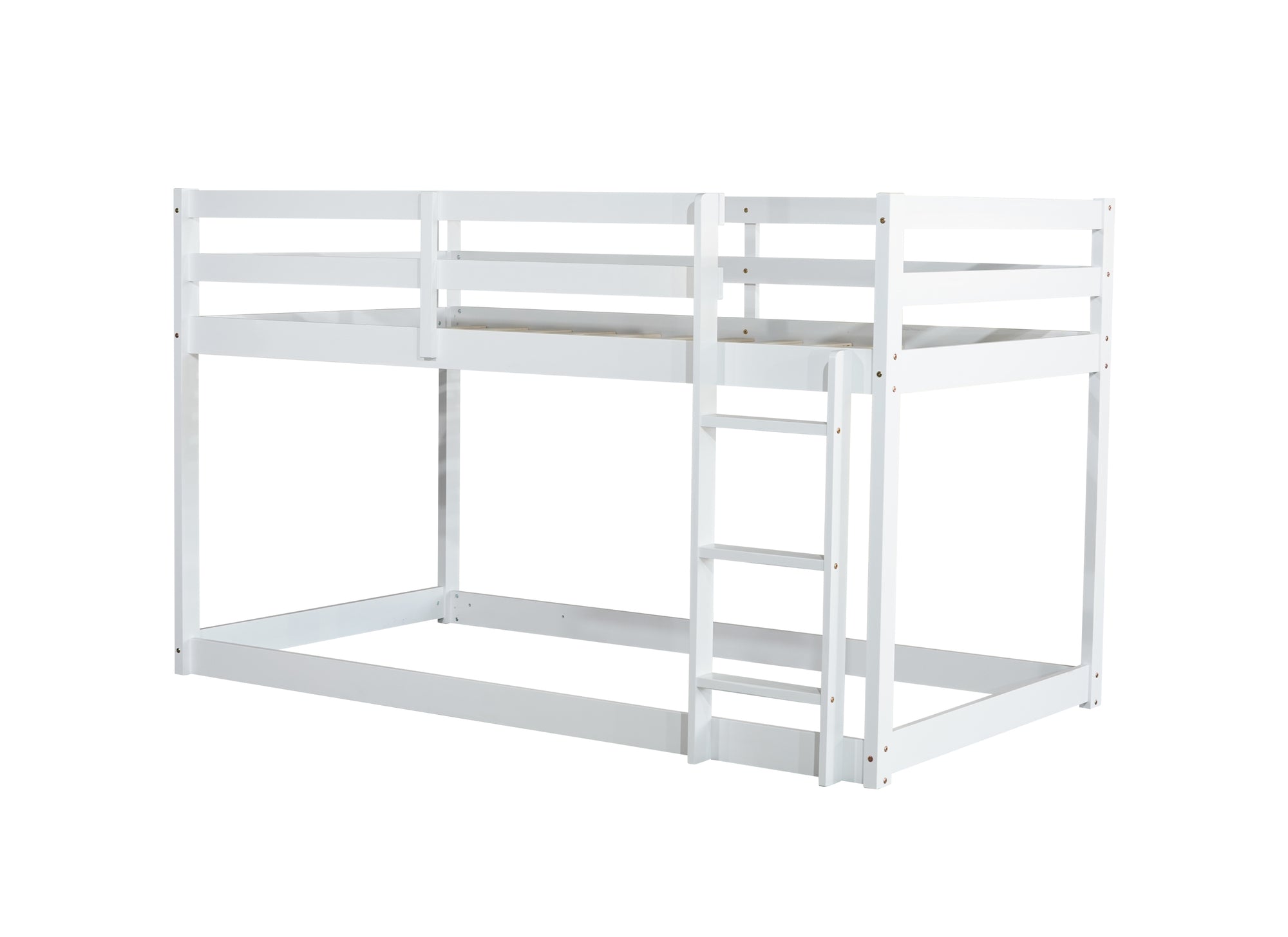 White Twin Over Twin Loft Bed with Ladder In Sturdy Rubber Wood Construction