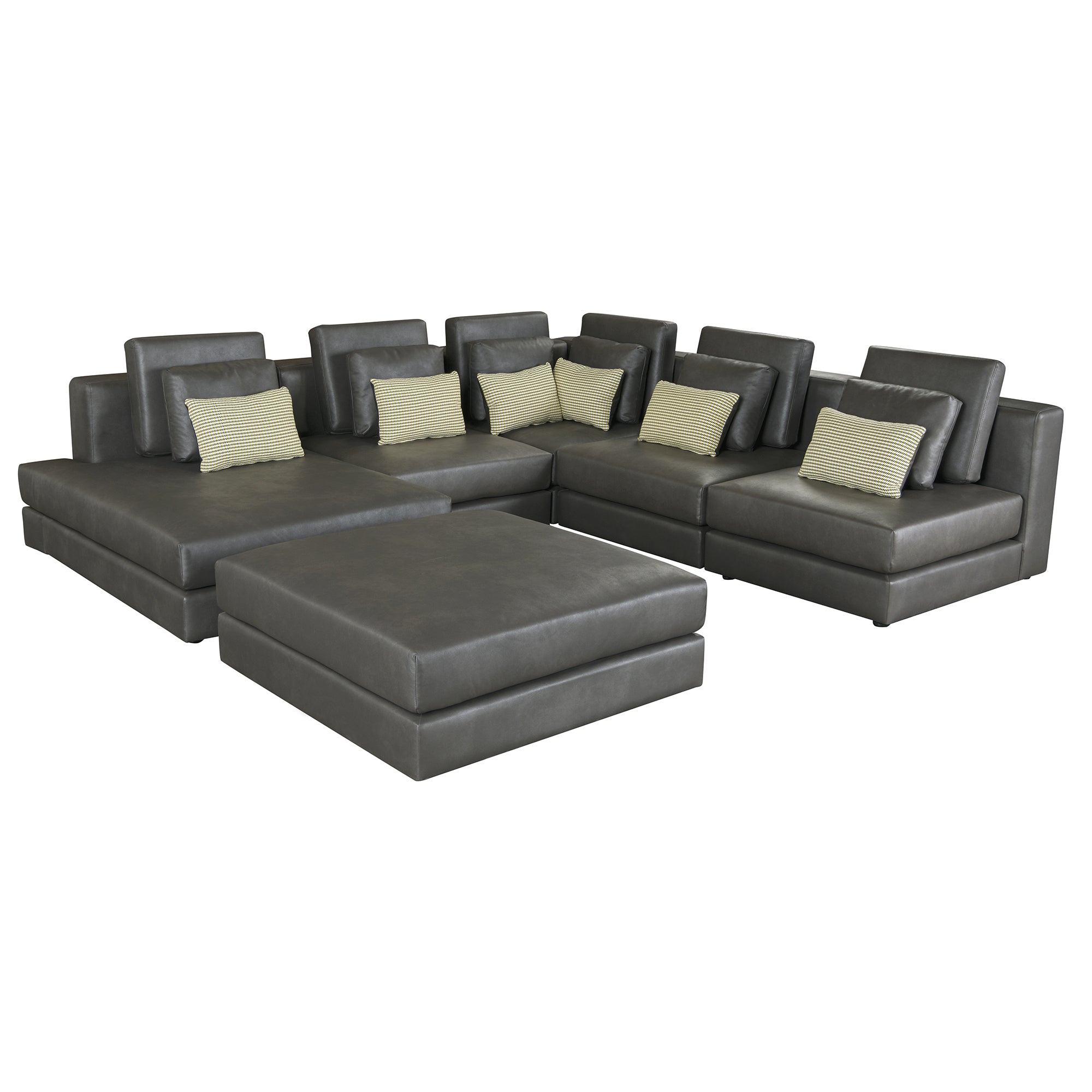 Casablanca Modular Sectional Sofa with Movable Ottoman in Black Palomino