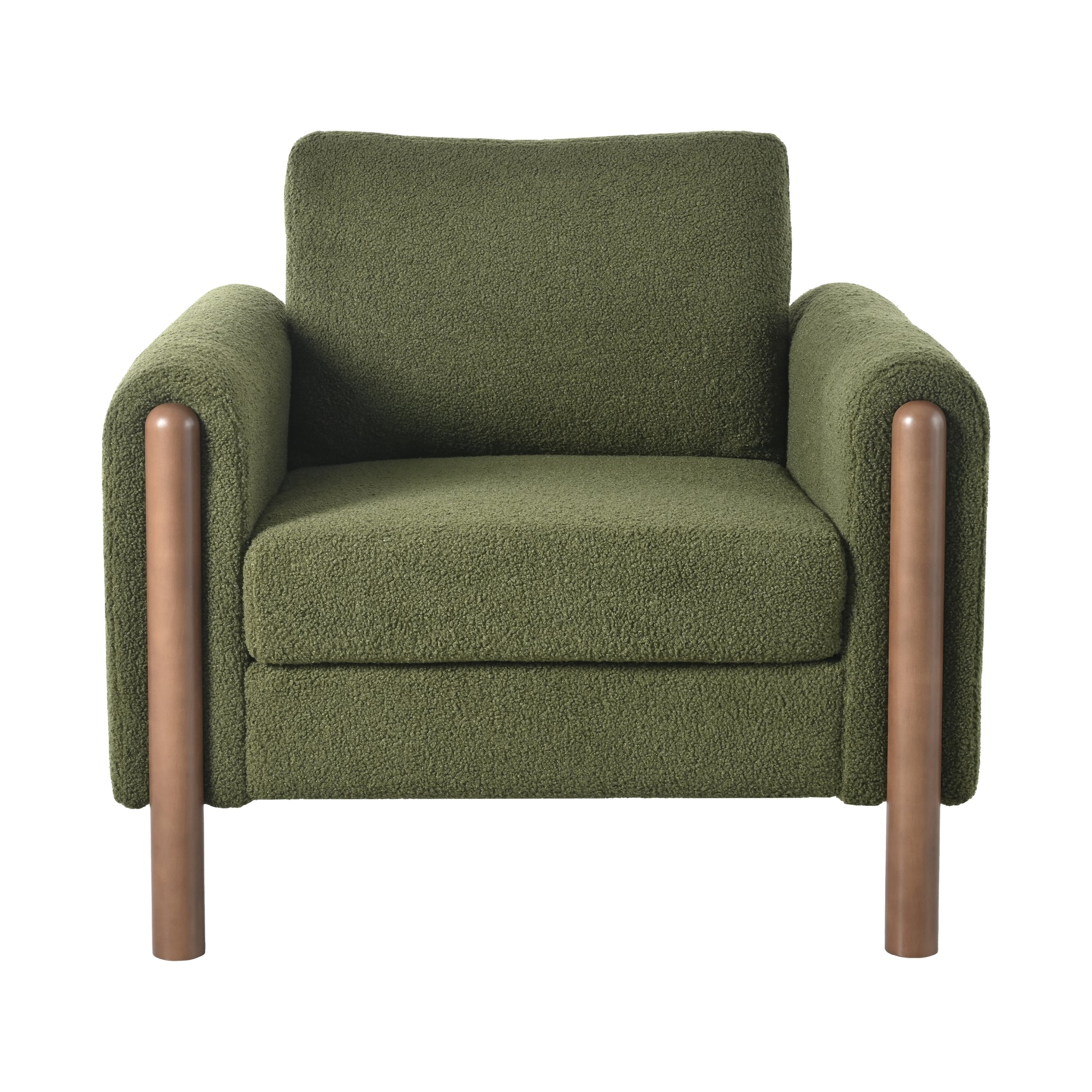 Oversized Accent Chair With Walnut Legs Upholstered In Green Teddy