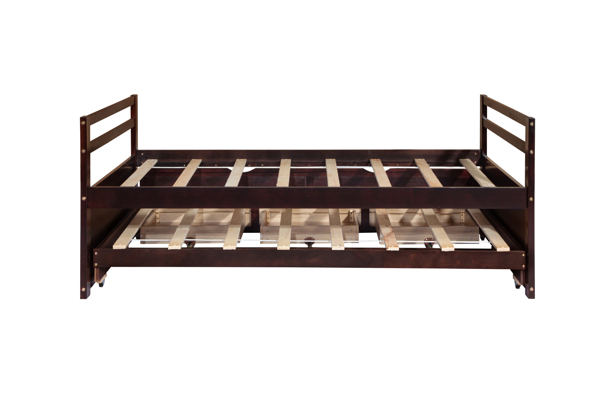 Espresso Pine Twin Size Bed with Headboard, Footboard, Trundle, and Three Storage Drawers