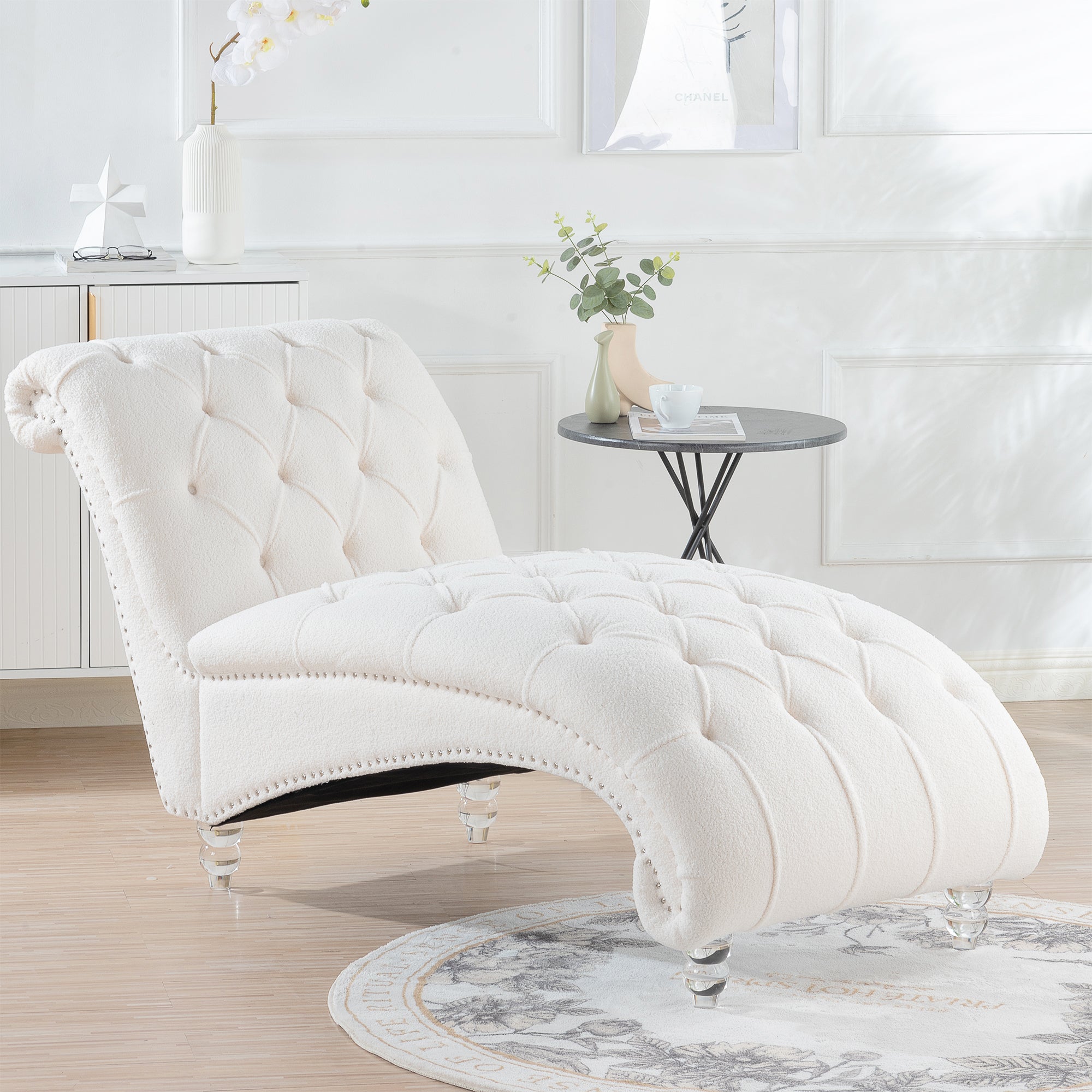 White Teddy Velvet Tufted Armless Chaise Lounge