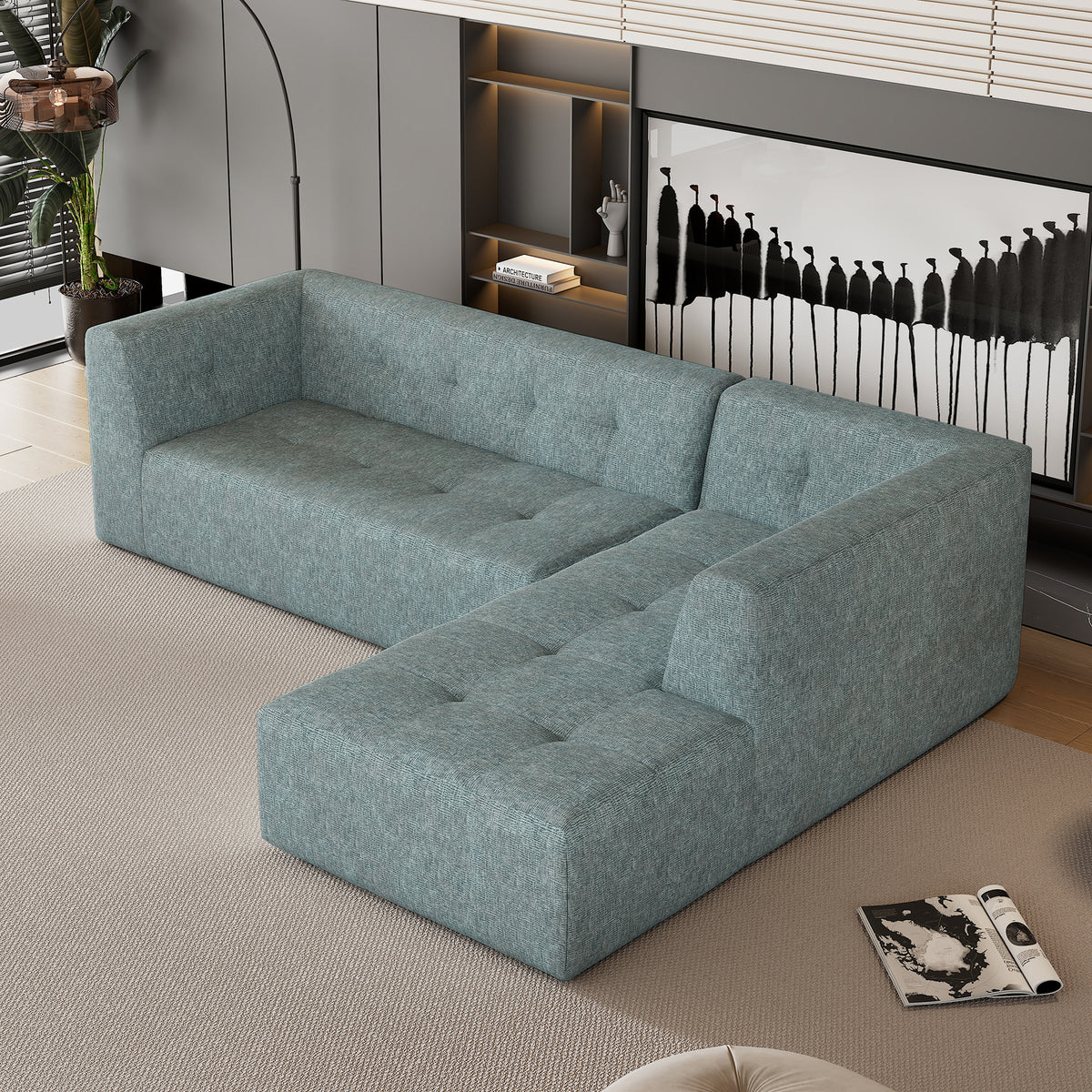 Mombasa 3-Seat Chenille Sofa in Blue Gray