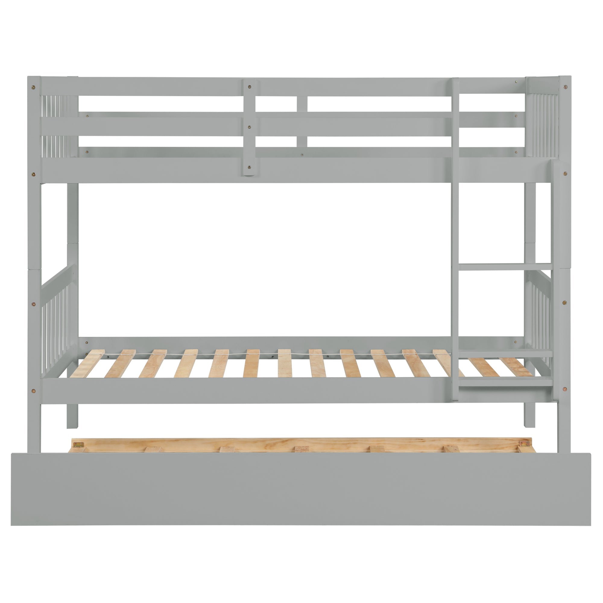 Gray Twin Over Twin Rubber Wood Bunk Bed with Trundle – Convertible Design