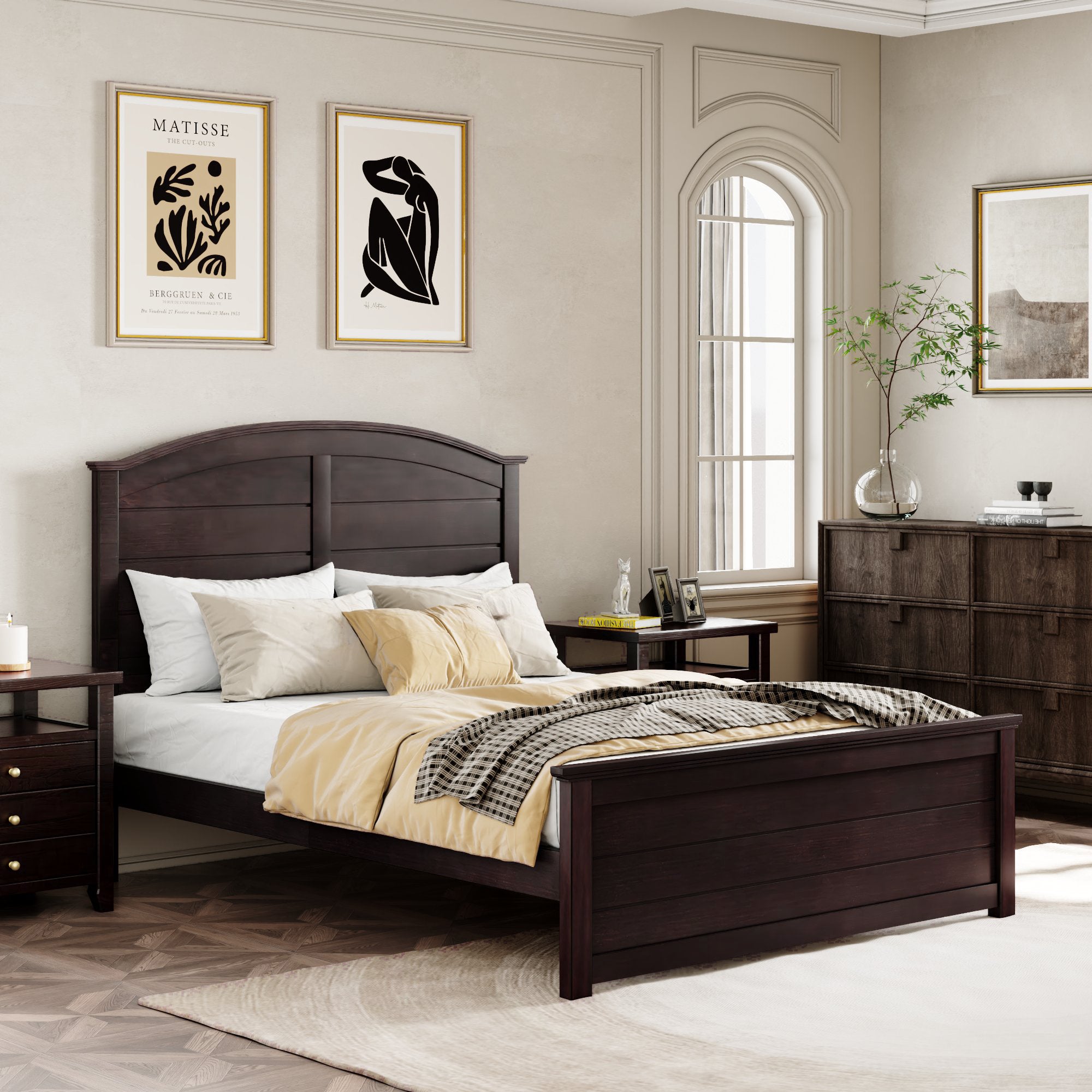 Farmhouse-Style Full Size Pine Wood Bed in Espresso