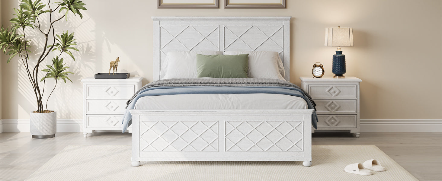 Coastal King Size Farmhouse Solid Wood Bed Frame in Antique White