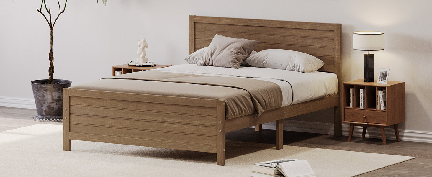 Walnut Tone Queen Size Platform Bed