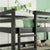 Black Triple Rubber Wood Bunk Bed with Built-In Ladders and Guardrails